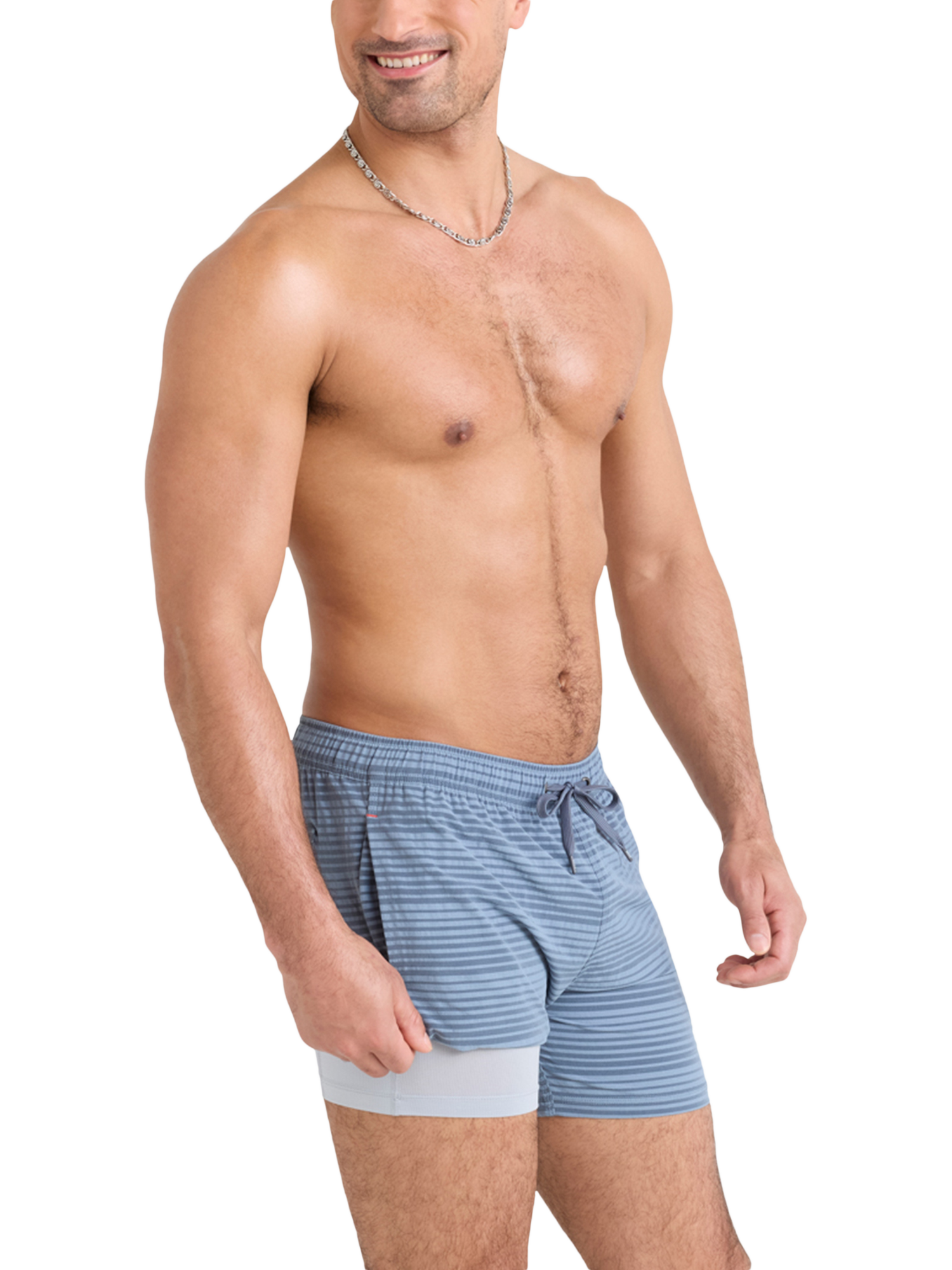 Product image 1 of 6, which shows SAXX Oh Buoy 2N1 Volley India Ink Swim Shorts, Blue Stripe, S