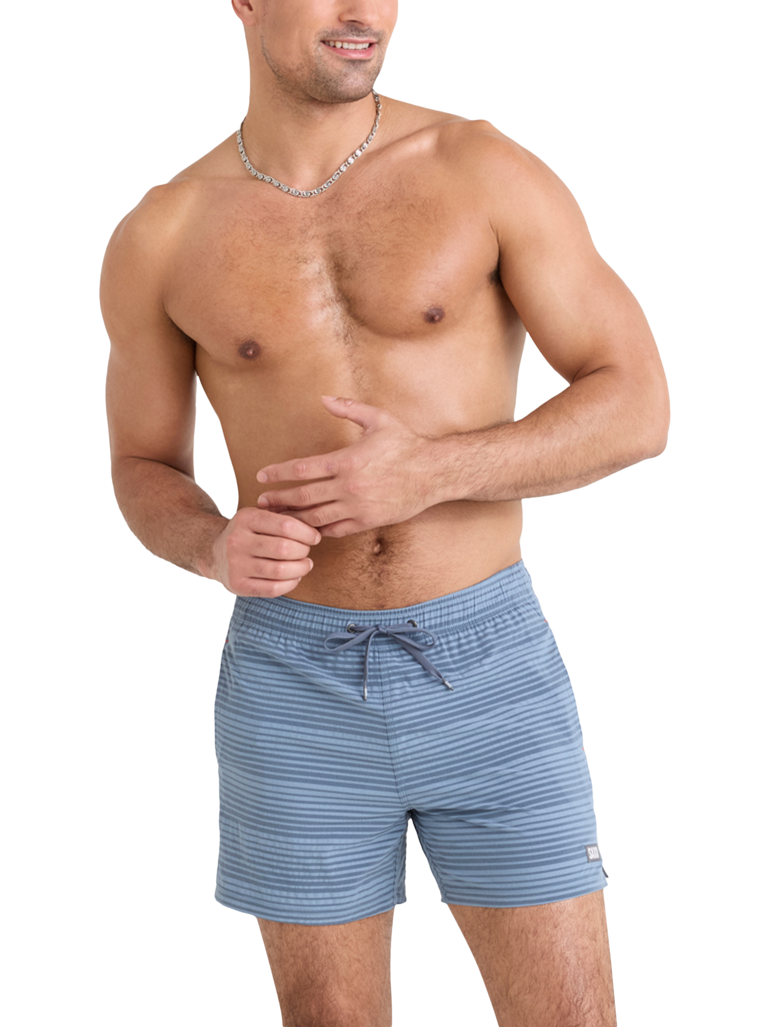 Product image 2 of 6, which shows SAXX Oh Buoy 2N1 Volley India Ink Swim Shorts, Blue Stripe, S