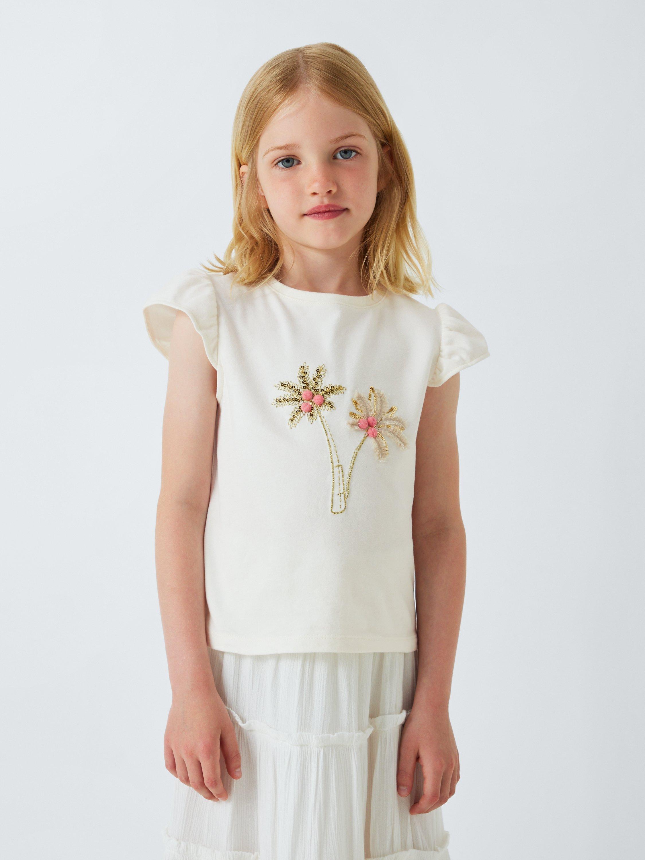 Product image 1 of 7, which shows John Lewis Kids' Sequin Palm Tree T-Shirt, White, 3 years