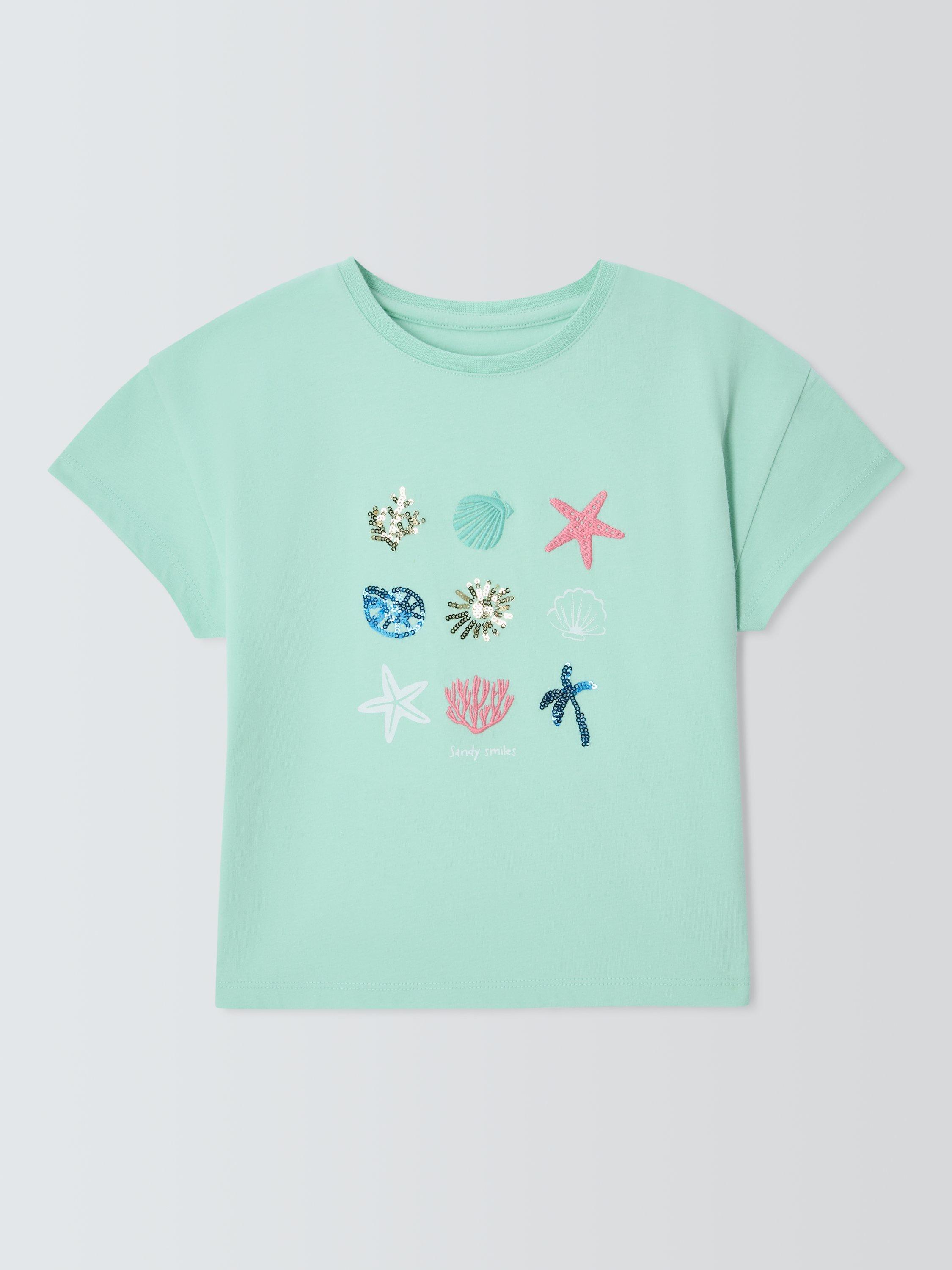 Product image 3 of 7, which shows John Lewis Kids' Shell Embellished T-Shirt, Blue, 2 years