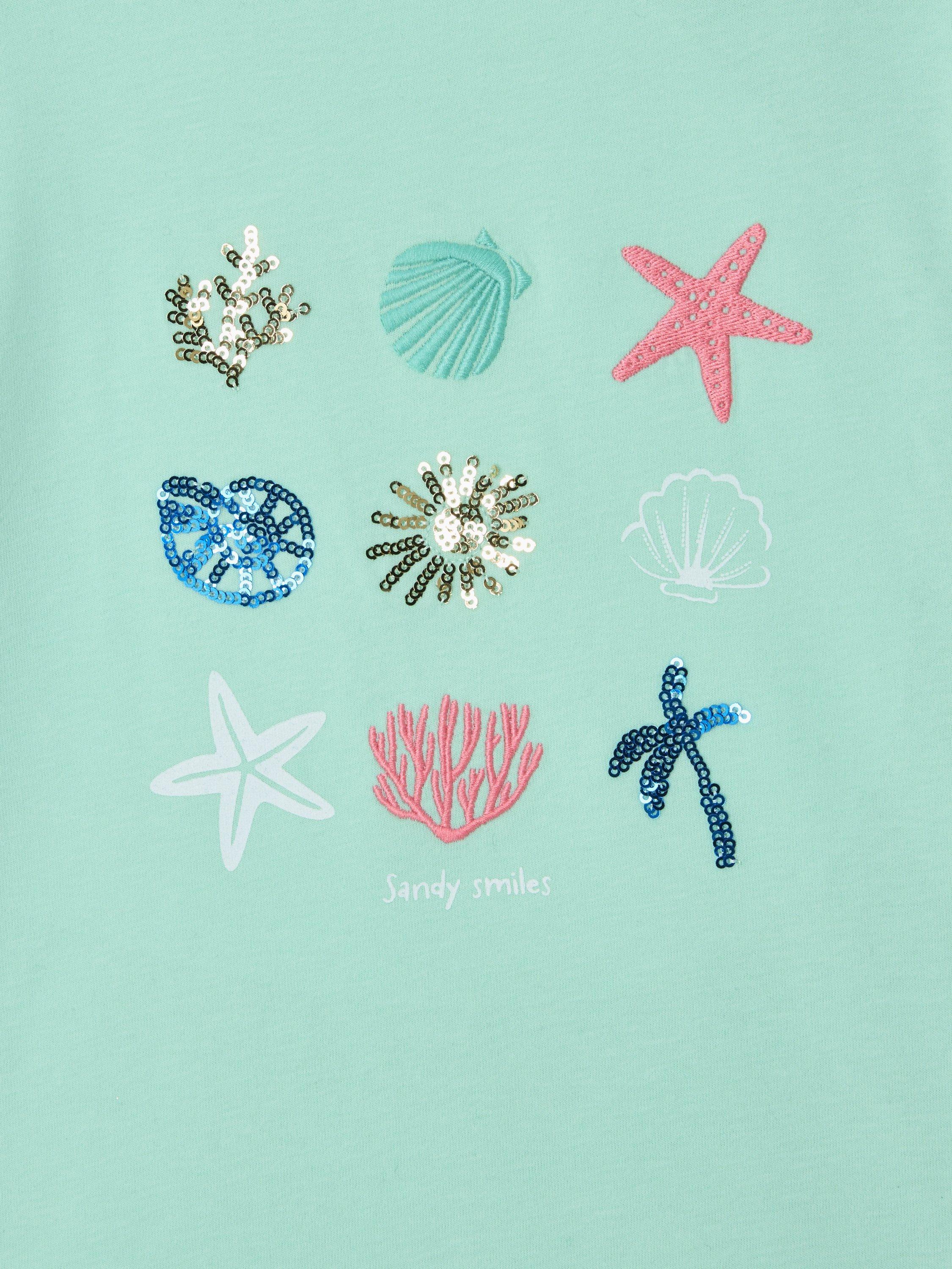 Product image 5 of 7, which shows John Lewis Kids' Shell Embellished T-Shirt, Blue, 2 years