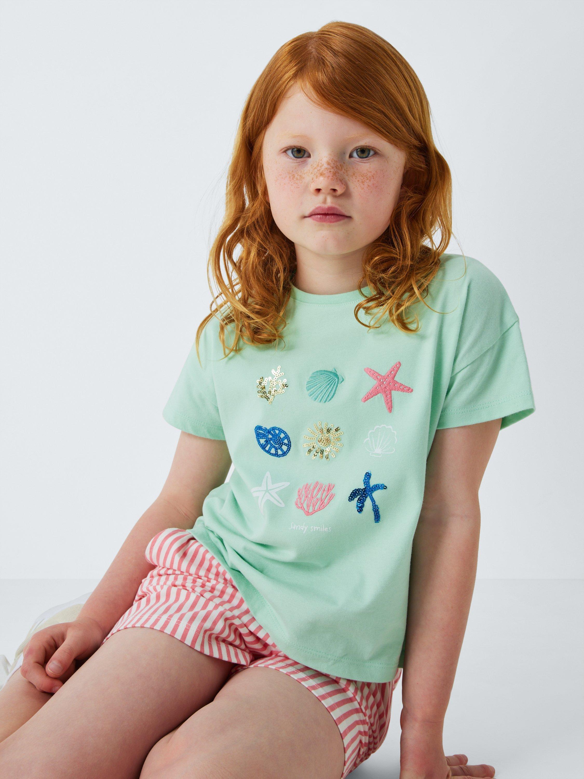 Product image 6 of 7, which shows John Lewis Kids' Shell Embellished T-Shirt, Blue, 2 years