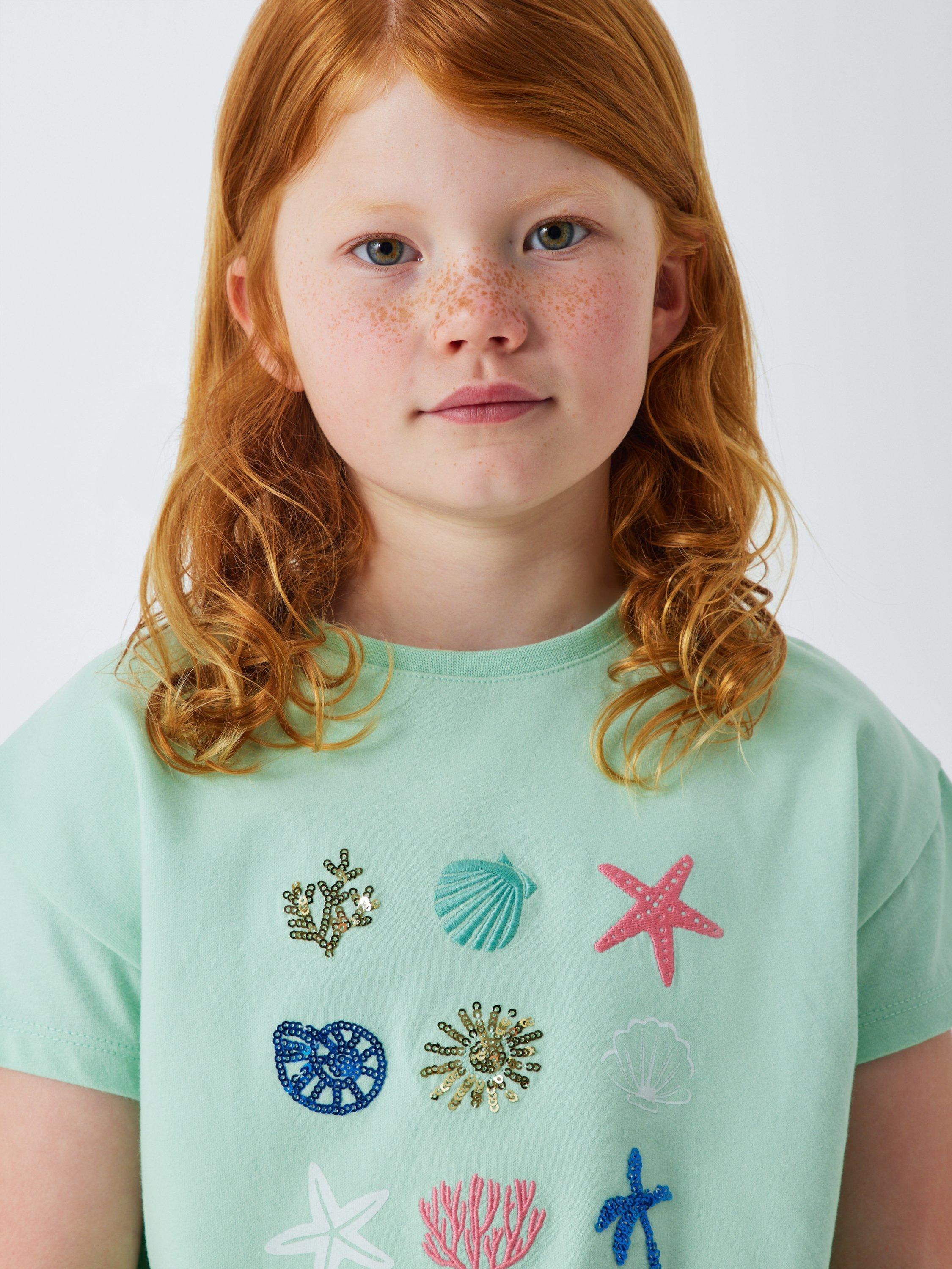 Product image 7 of 7, which shows John Lewis Kids' Shell Embellished T-Shirt, Blue, 2 years