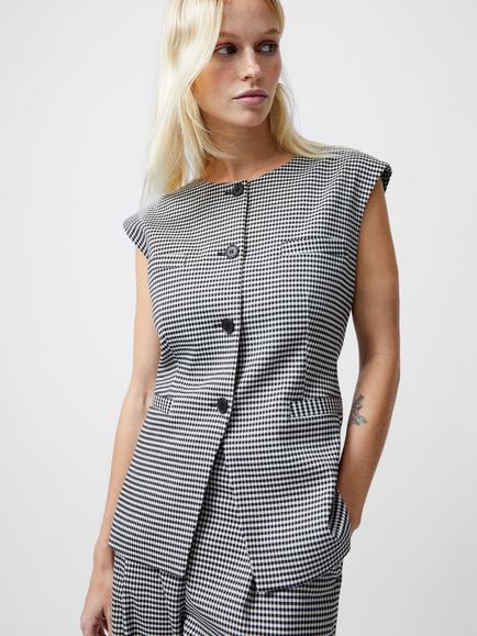 French Connection Holden Houndstooth Waistcoat, Black/Ecru, Black/Ecru