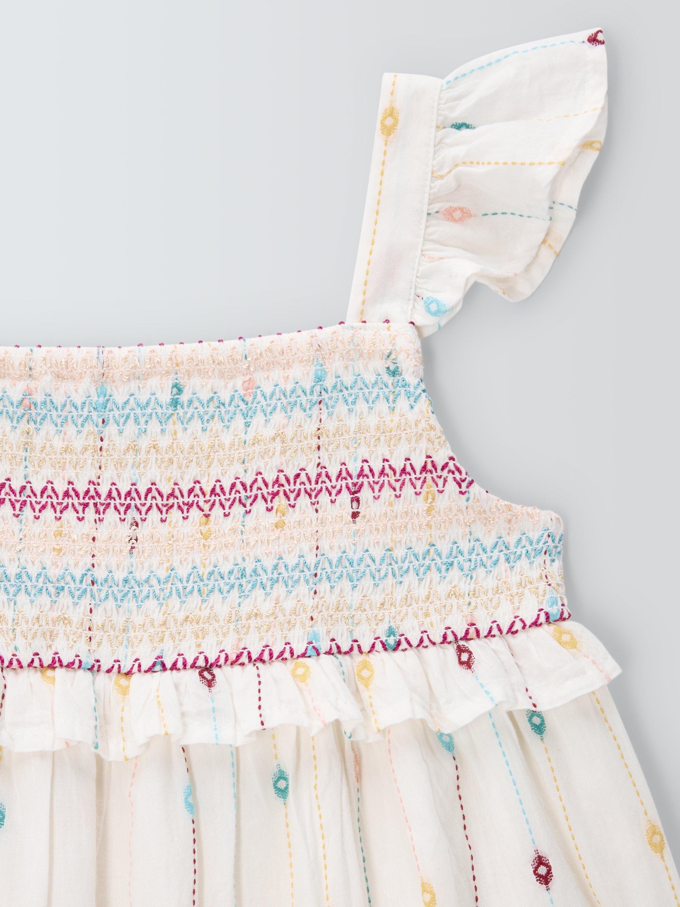 Product image 5 of 7, which shows John Lewis Kids' Smocked Frill Sleeve Dress, Multi, 2 years