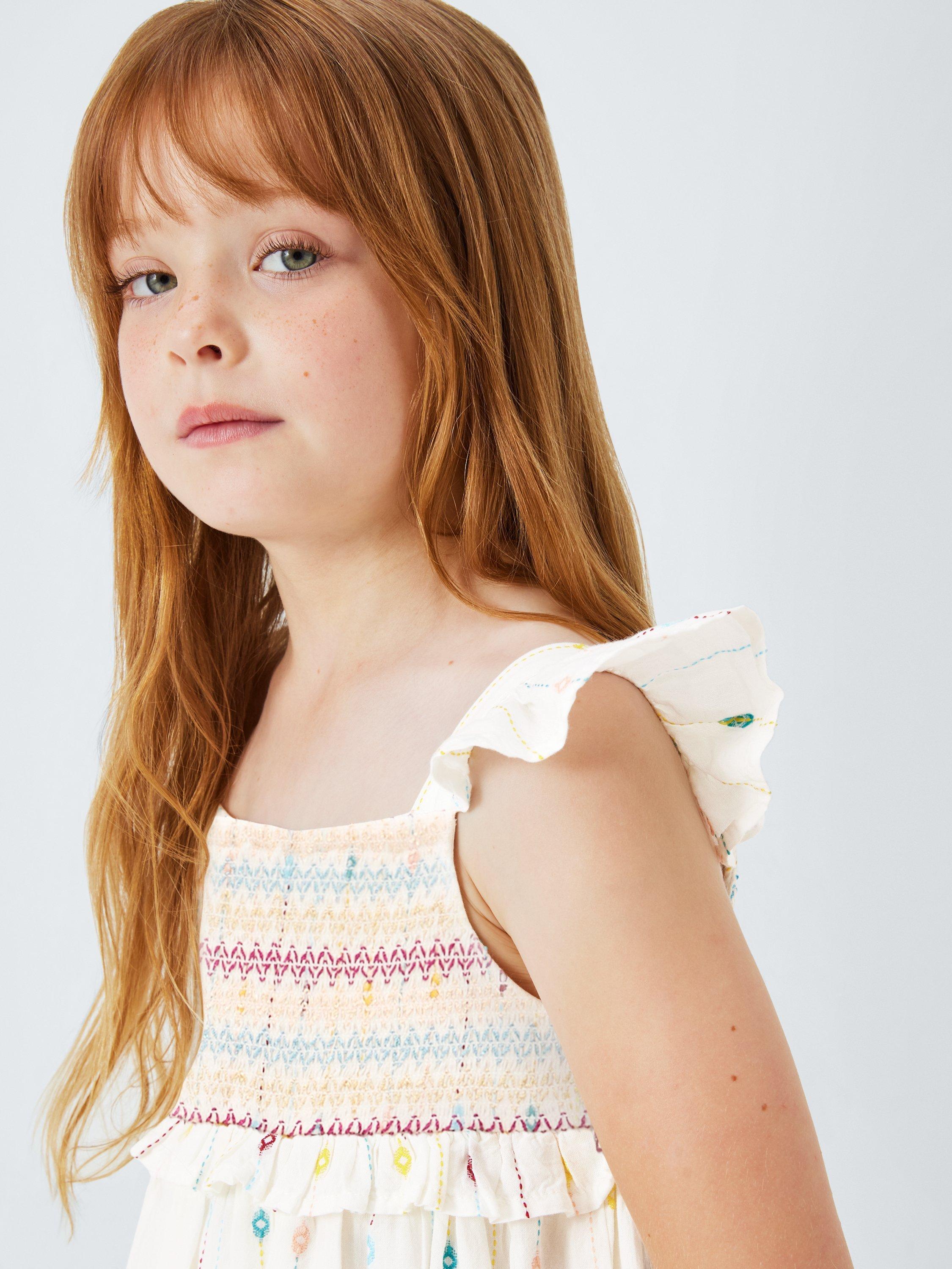 Product image 6 of 7, which shows John Lewis Kids' Smocked Frill Sleeve Dress, Multi, 2 years