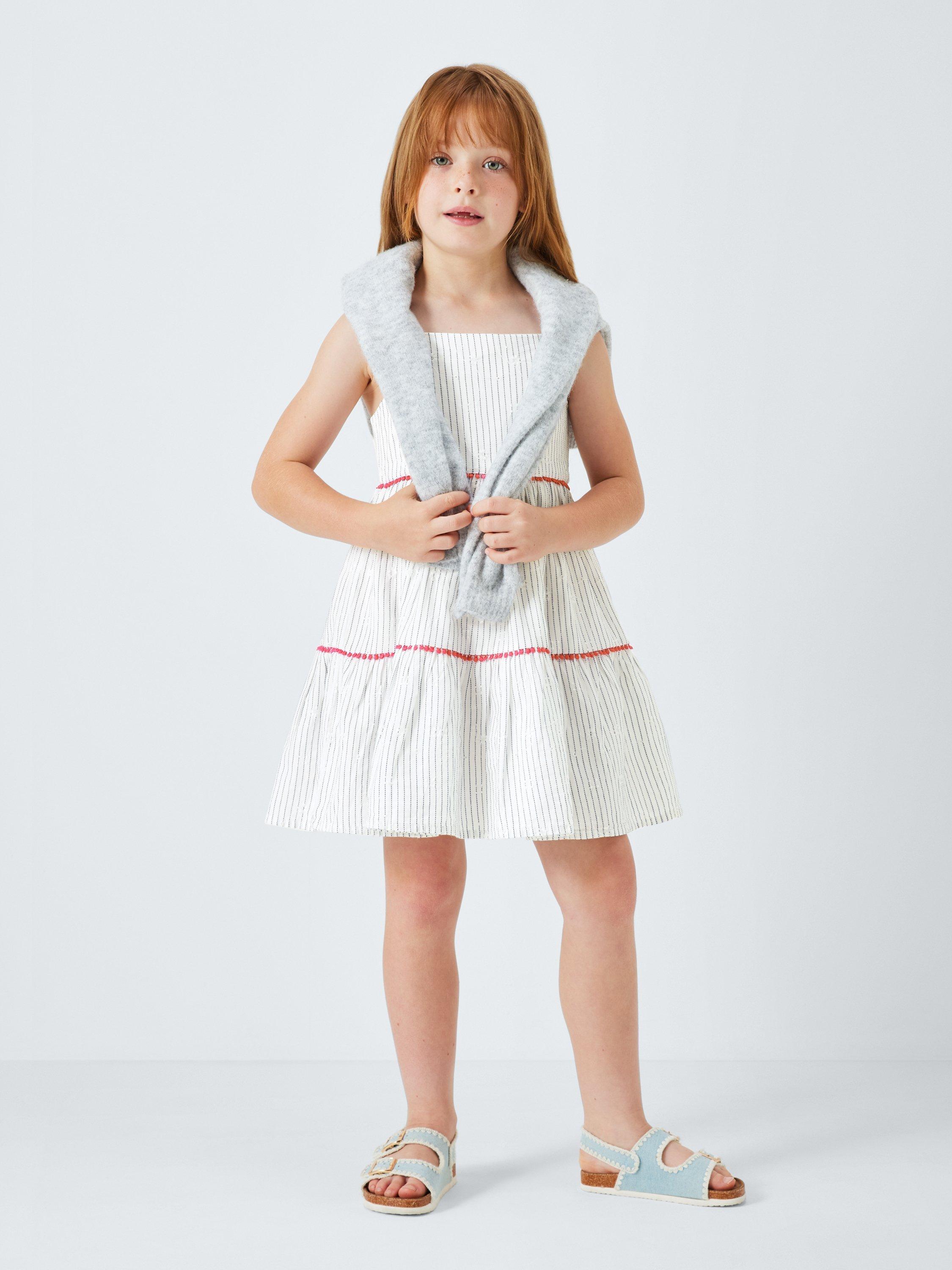 Product image 2 of 7, which shows John Lewis Kids' Stripe Tiered Sun Dress, Blue, White, 2 years