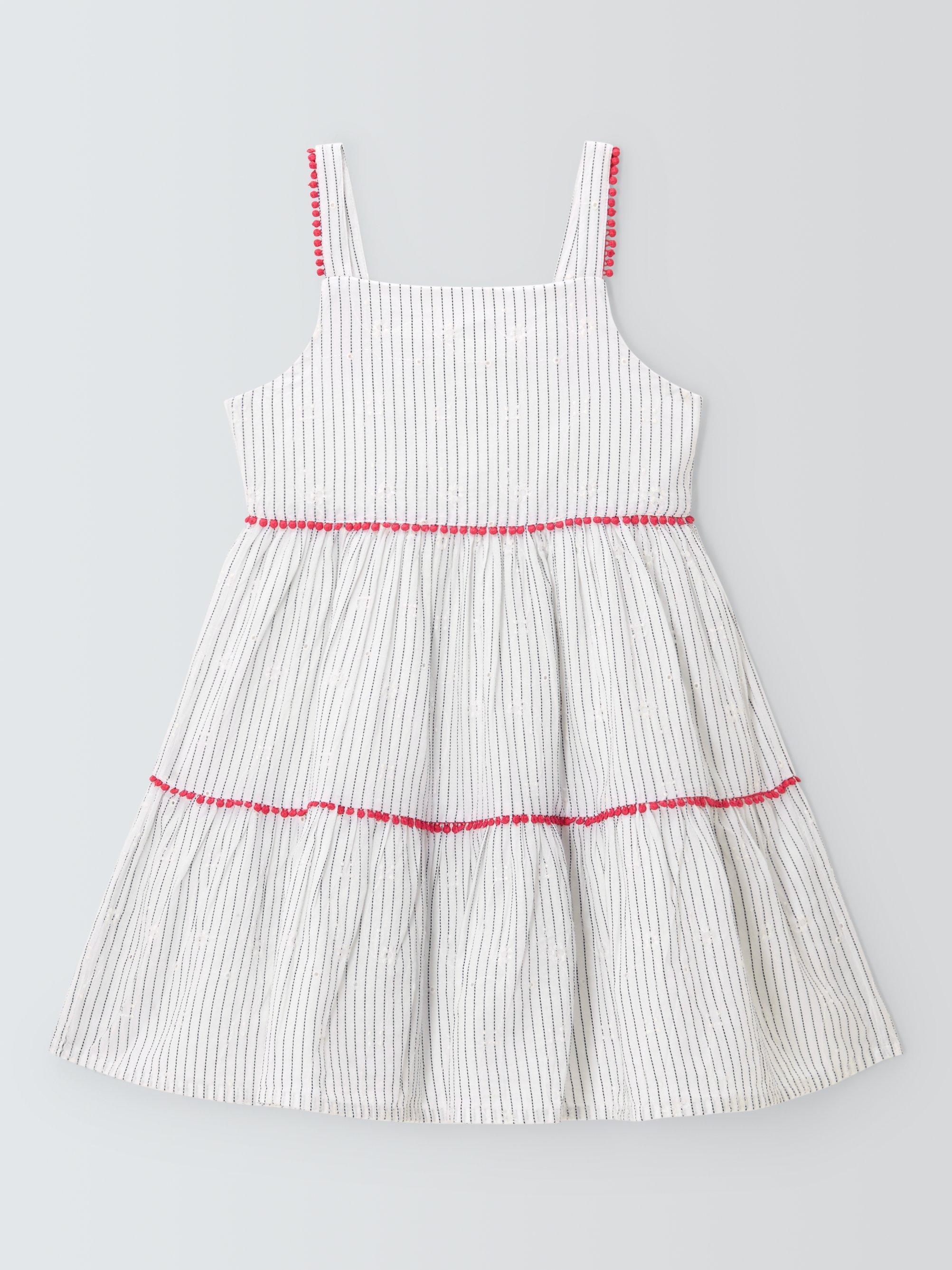 Product image 3 of 7, which shows John Lewis Kids' Stripe Tiered Sun Dress, Blue, White, 2 years