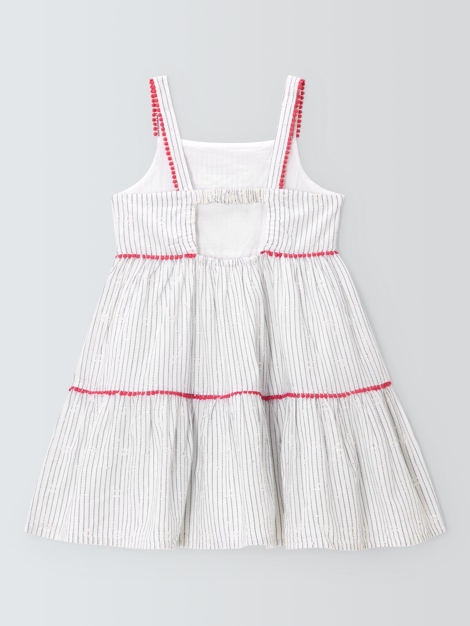 Product image 4 of 7, which shows John Lewis Kids' Stripe Tiered Sun Dress, Blue, White, 2 years