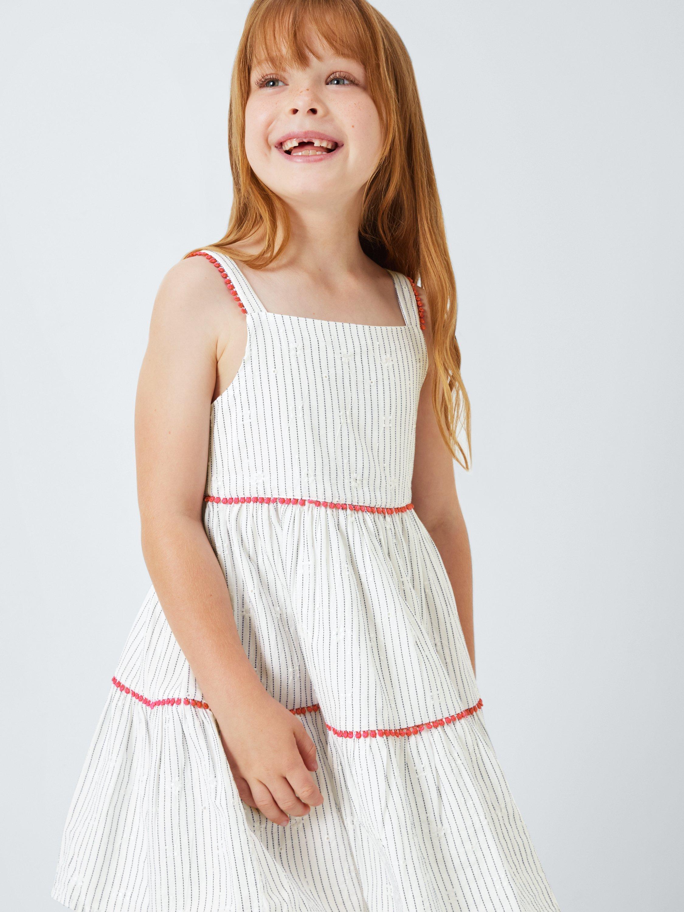 Product image 7 of 7, which shows John Lewis Kids' Stripe Tiered Sun Dress, Blue, White, 2 years