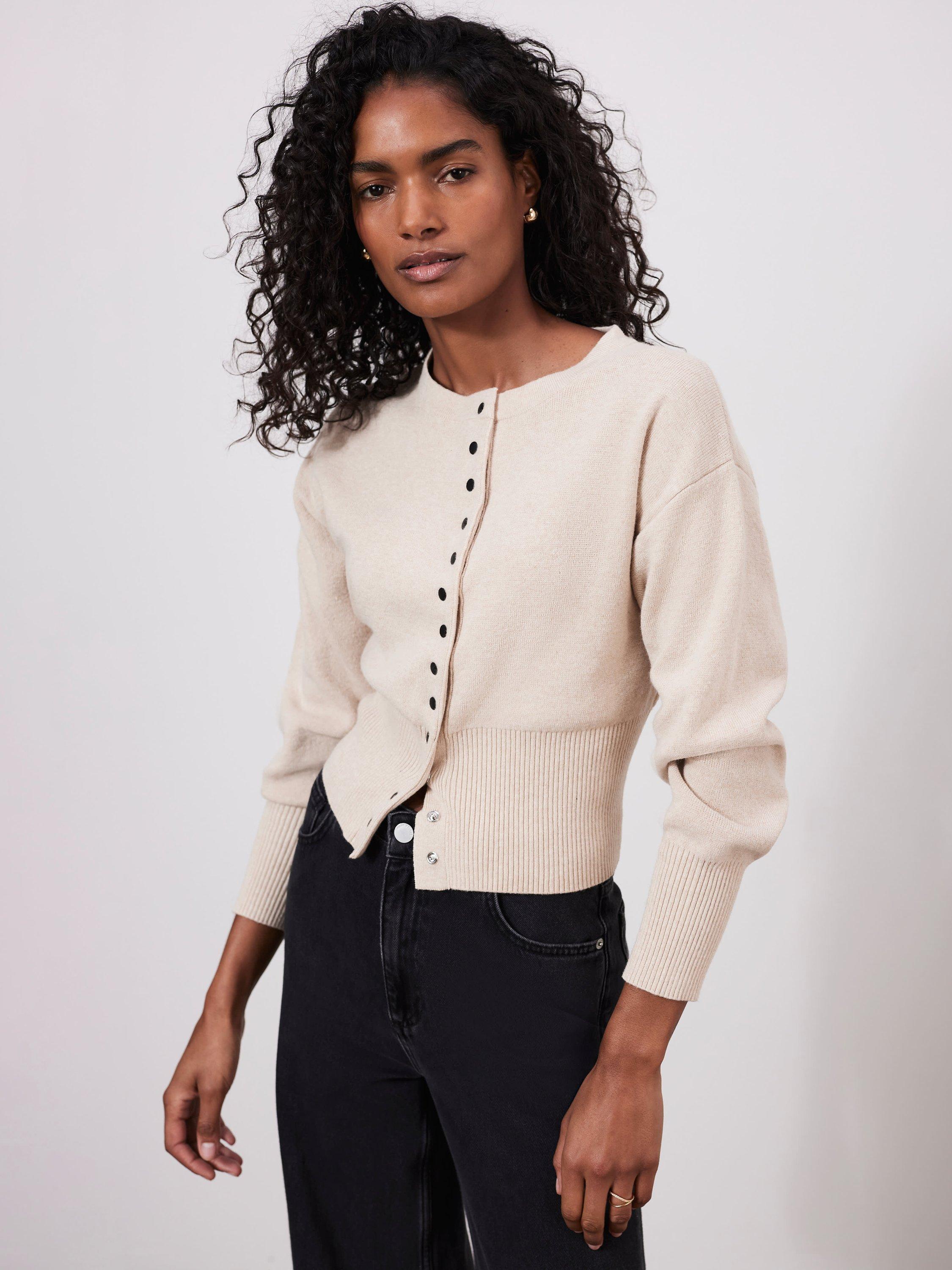 Mint Velvet Popper Cropped Cardigan, Cream