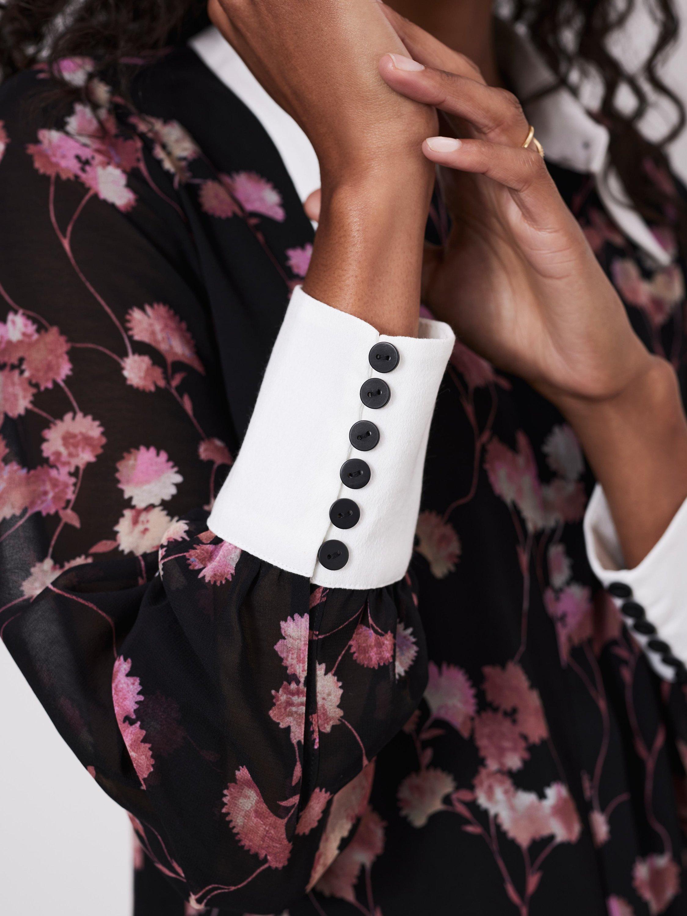 Product image 4 of 8, which shows Mint Velvet Floral Mini Shirt Dress, Black/Multi, XS
