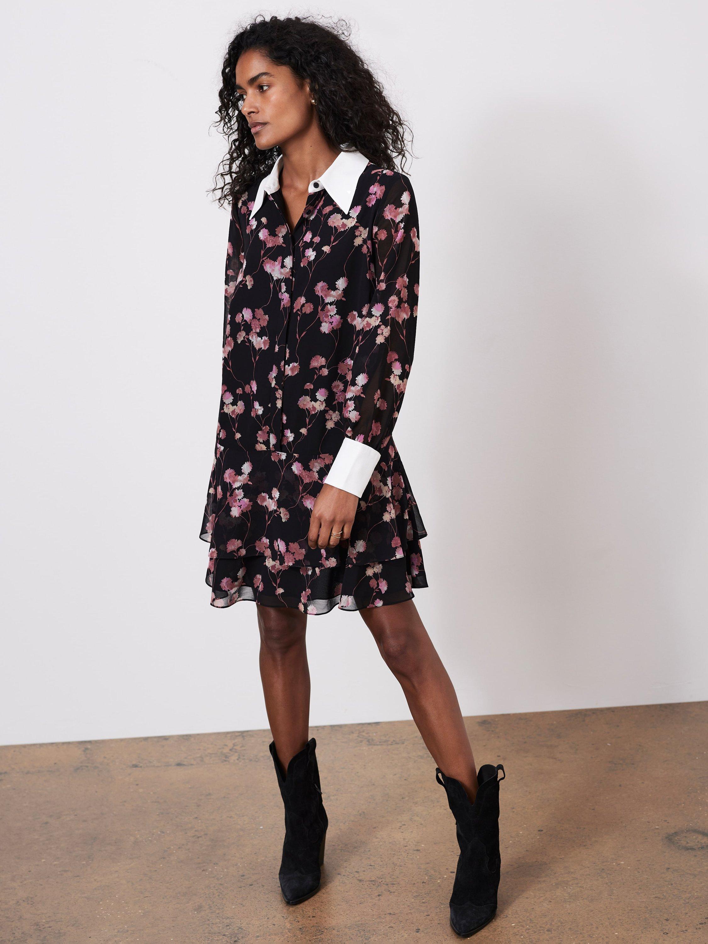 Product image 5 of 8, which shows Mint Velvet Floral Mini Shirt Dress, Black/Multi, XS