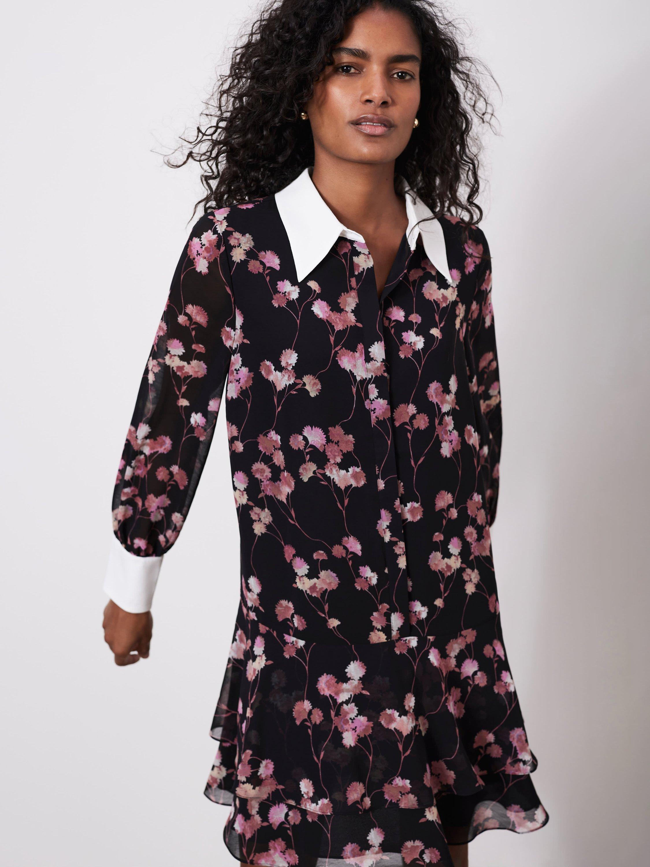 Product image 6 of 8, which shows Mint Velvet Floral Mini Shirt Dress, Black/Multi, XS