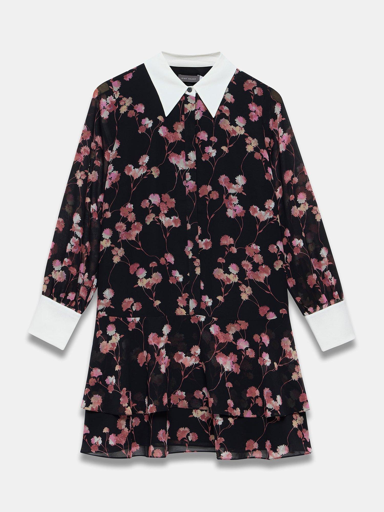 Product image 7 of 8, which shows Mint Velvet Floral Mini Shirt Dress, Black/Multi, XS