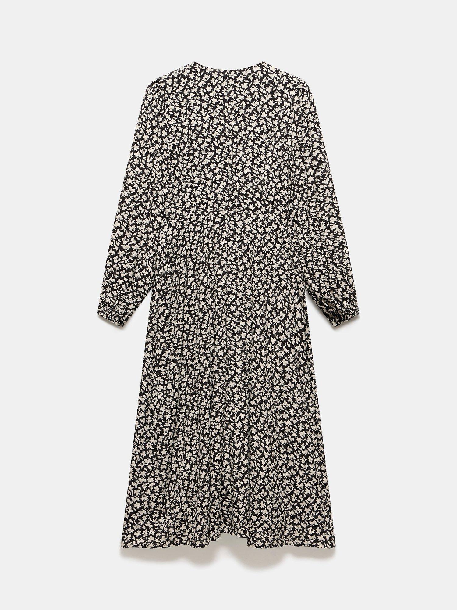 Product image 7 of 7, which shows Mint Velvet Bow Floral Print Midi Dress, Black/Taupe, 8