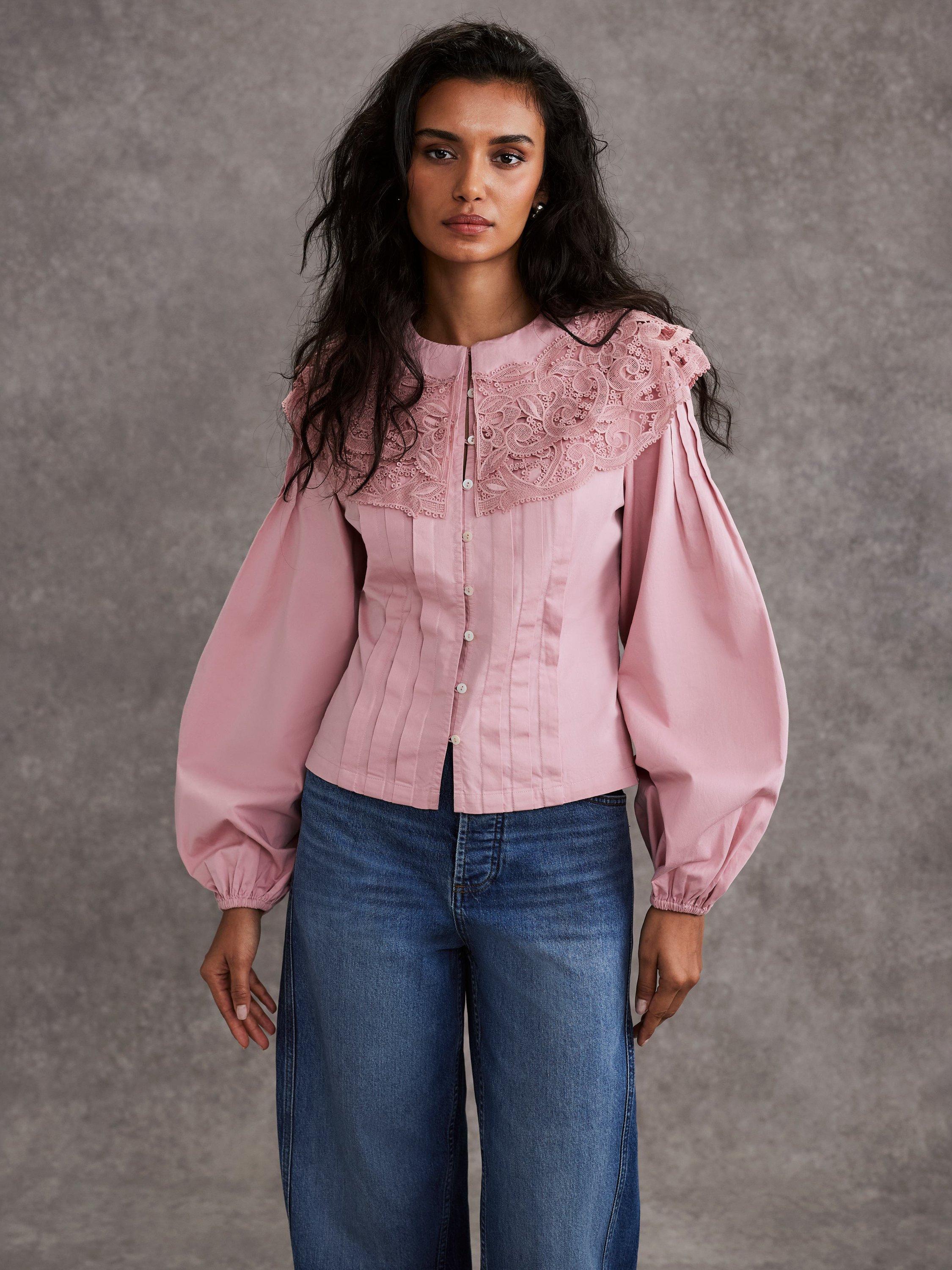 Mint Velvet Statement Collar Blouse, Pink