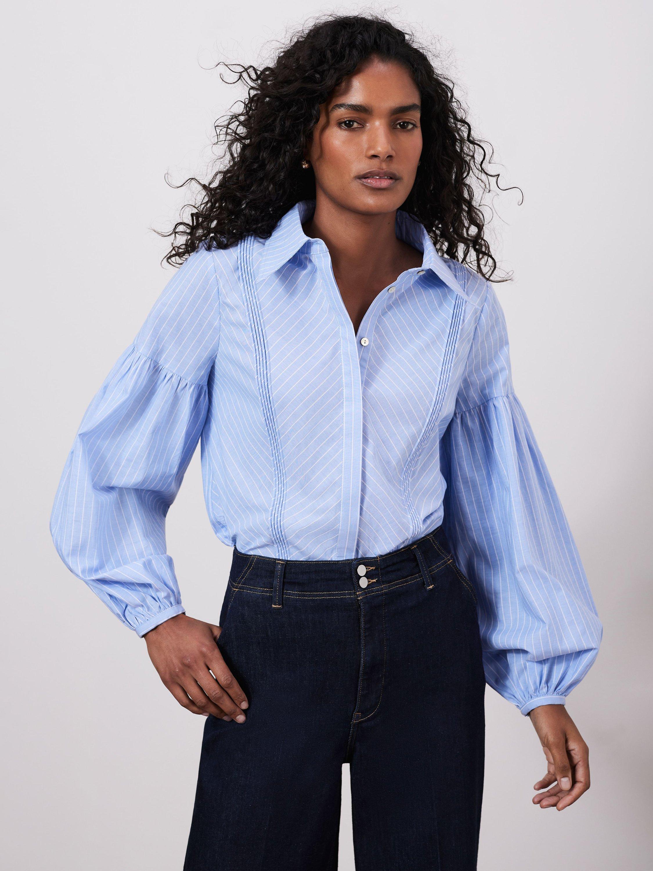 Mint Velvet Striped Pintuck Shirt, Blue/Multi