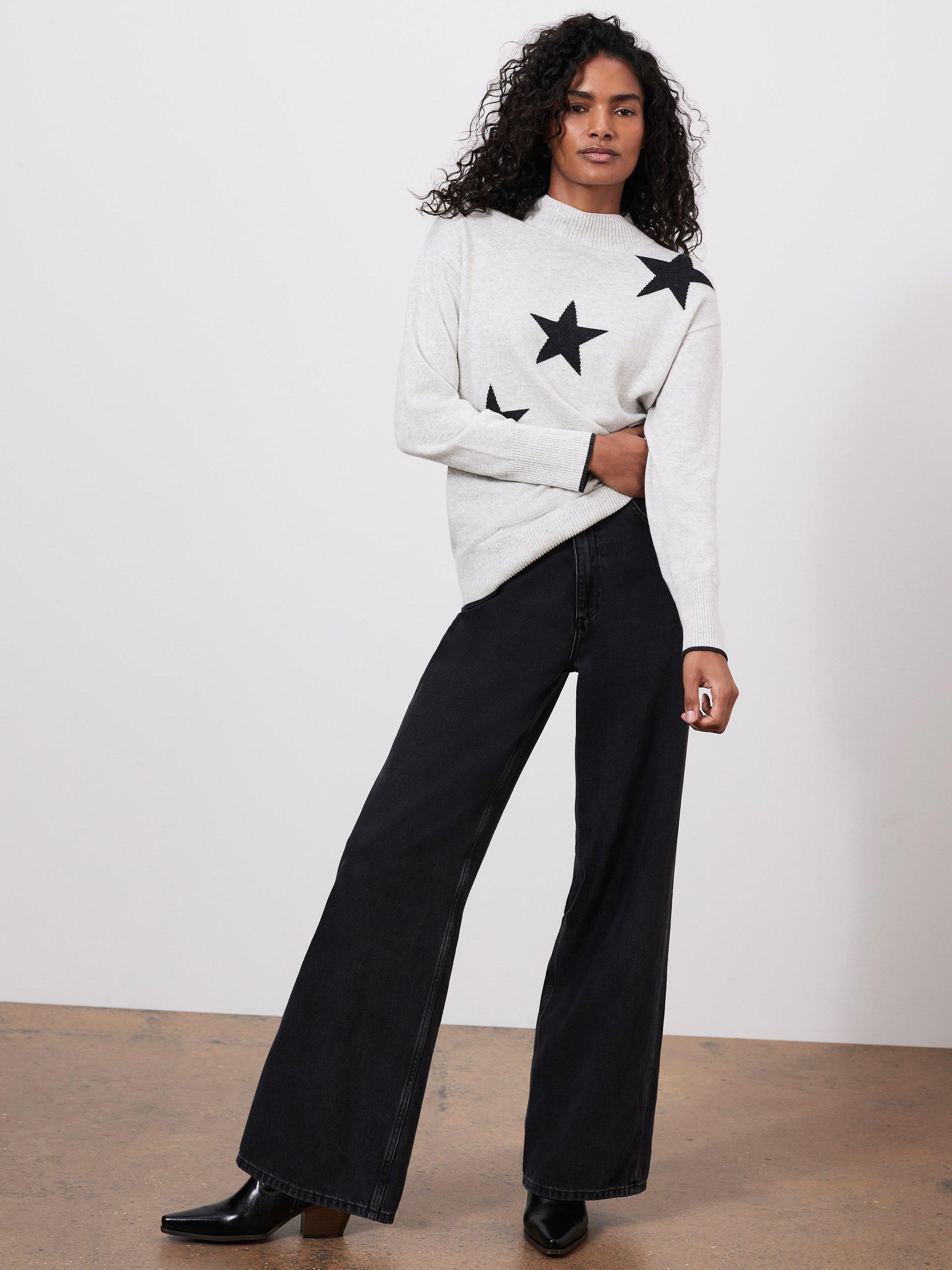 Mint Velvet Star Motif Jumper, Grey/Black