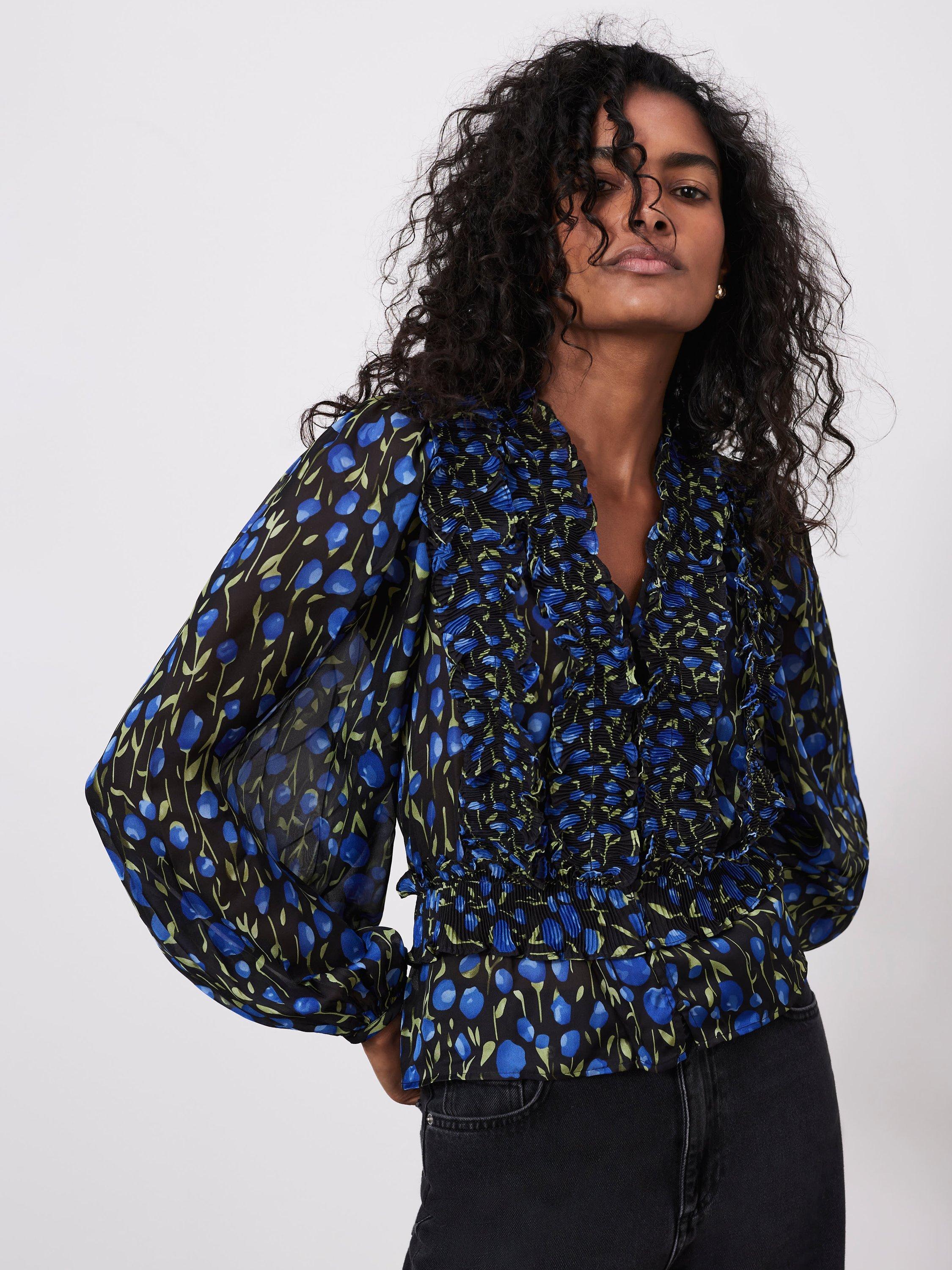 Mint Velvet Floral Ruffle Panel Blouse, Multi