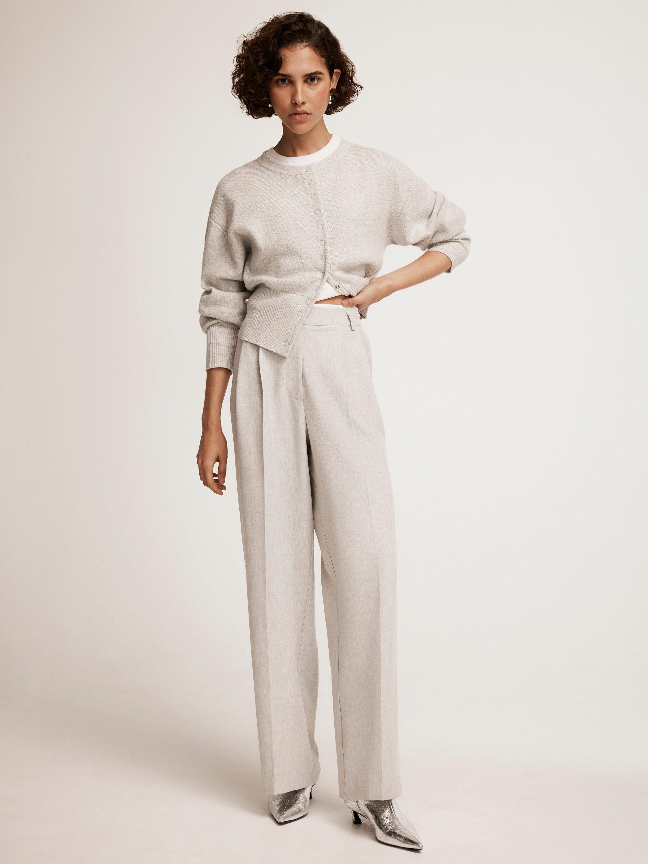Product image 1 of 7, which shows Mint Velvet Pleated Wide Leg Trousers, Grey, 14R
