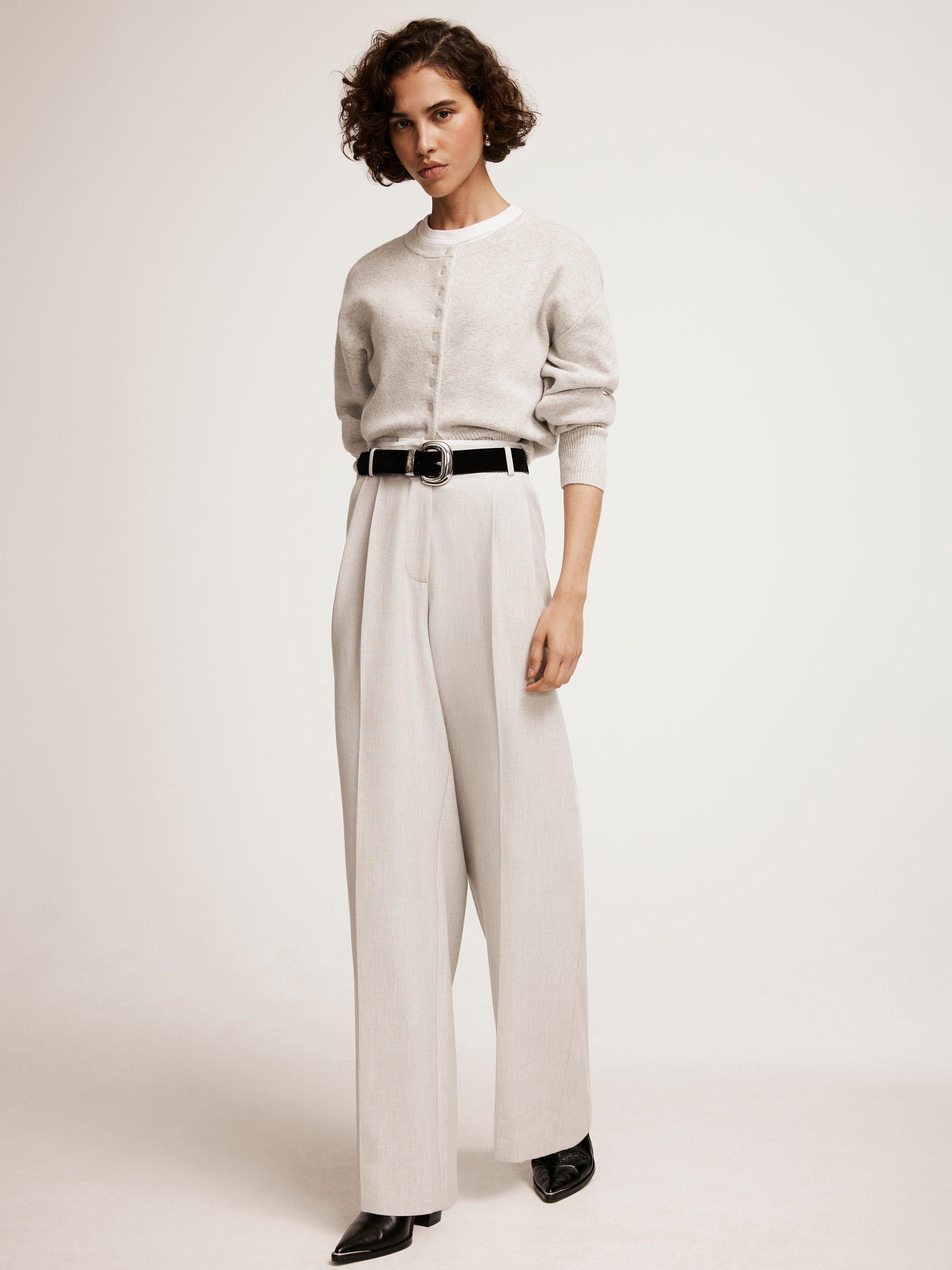 Product image 2 of 7, which shows Mint Velvet Pleated Wide Leg Trousers, Grey, 14R