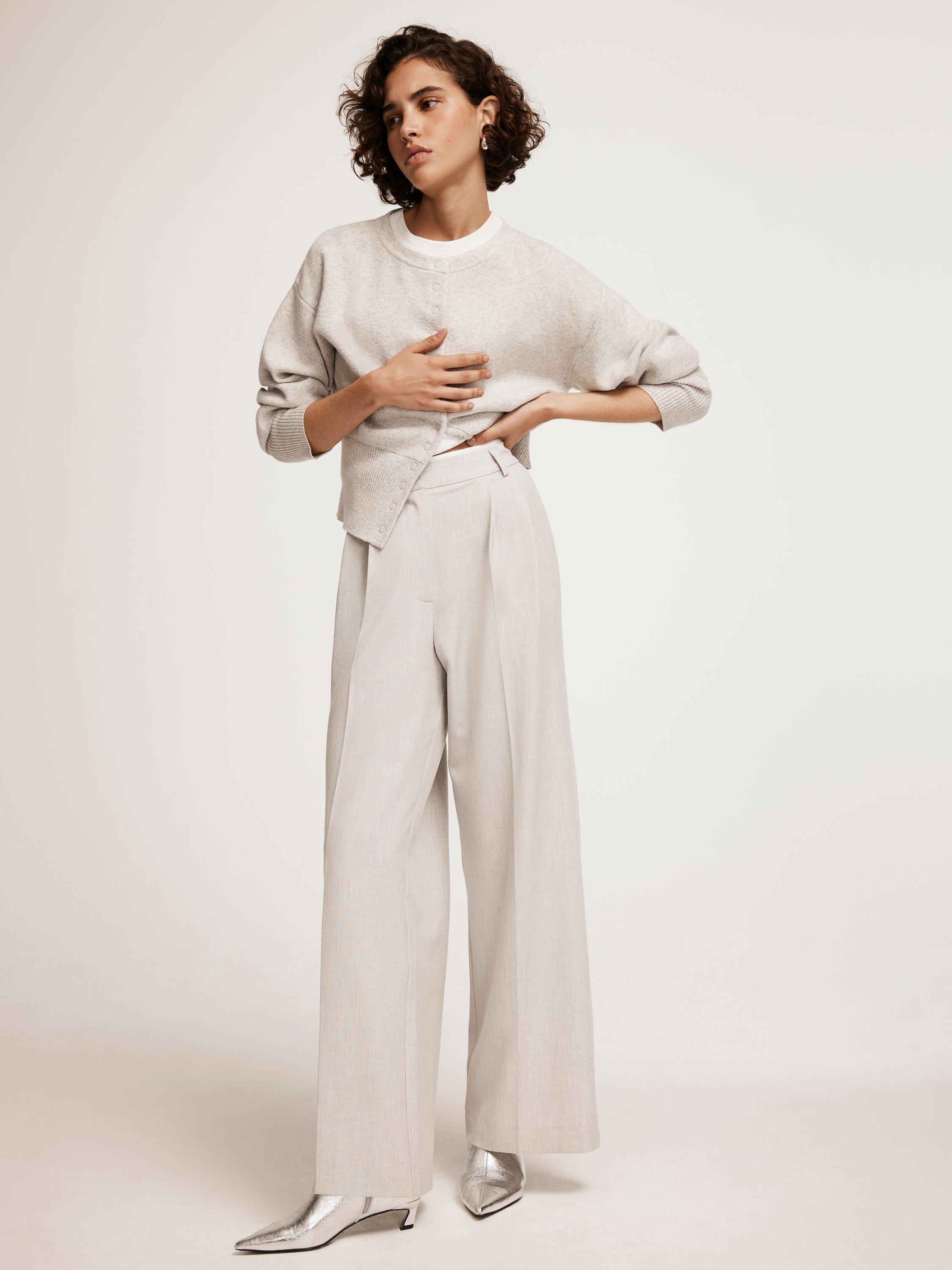 Product image 5 of 7, which shows Mint Velvet Pleated Wide Leg Trousers, Grey, 14R