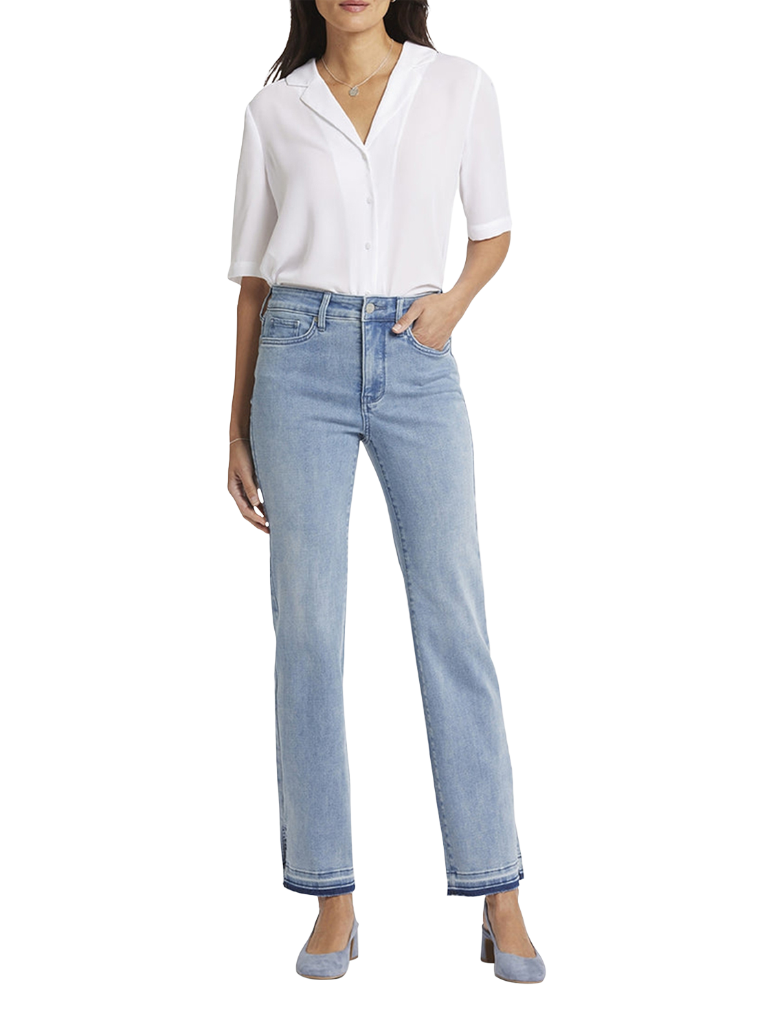 Product image 1 of 6, which shows Marilyn Straight High Rise With Side Slits, Big Skies, Blue Skies, 6