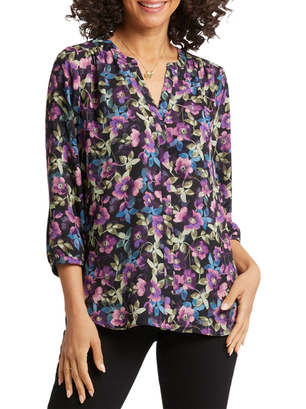 NYDJ Pintuck Blouse, Midnight Plumes