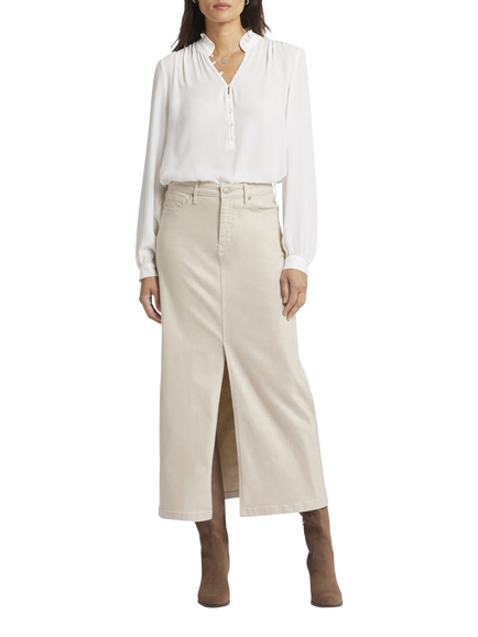 High Rise Long Skirt, With Centre Front Slit, Feather, Feather