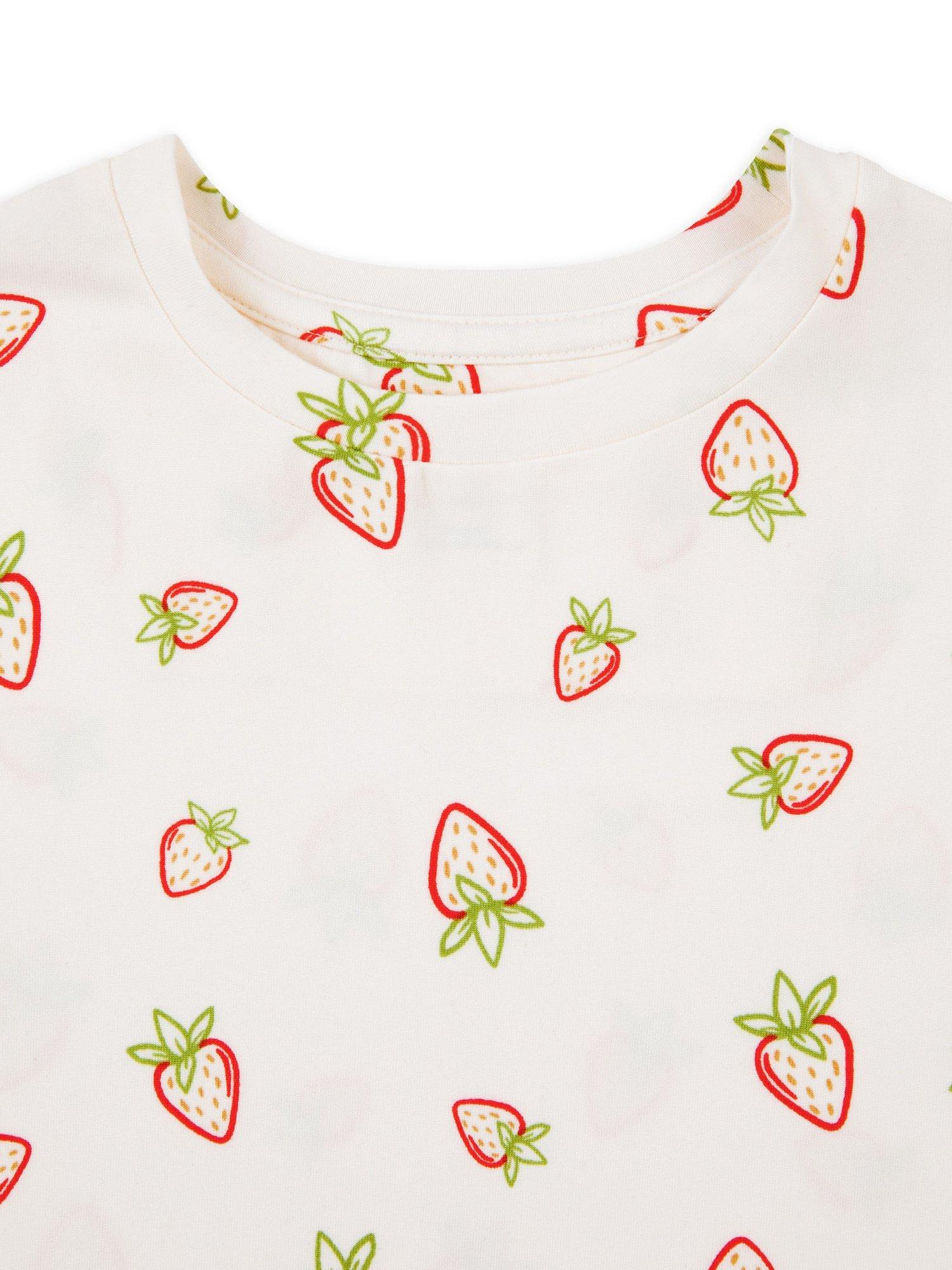 Product image 3 of 3, which shows Chelsea Peers Kids' Strawberry Long Sleeve Crew Pyjama Set, Off White/Multi, 1-2 years