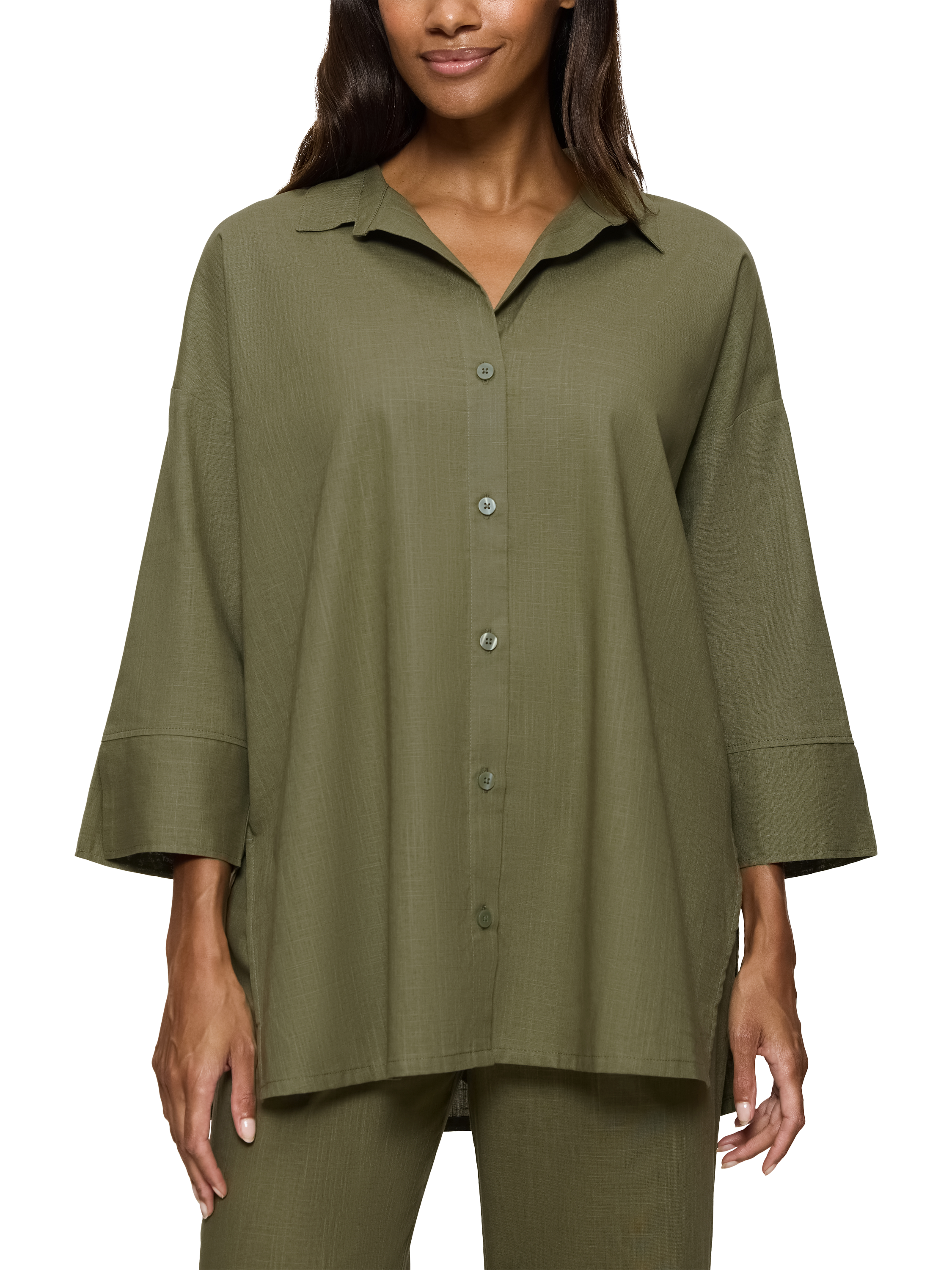 Product image 1 of 5, which shows Triumph Summer Wear Boyfriend Shirt, Sage Green, 8