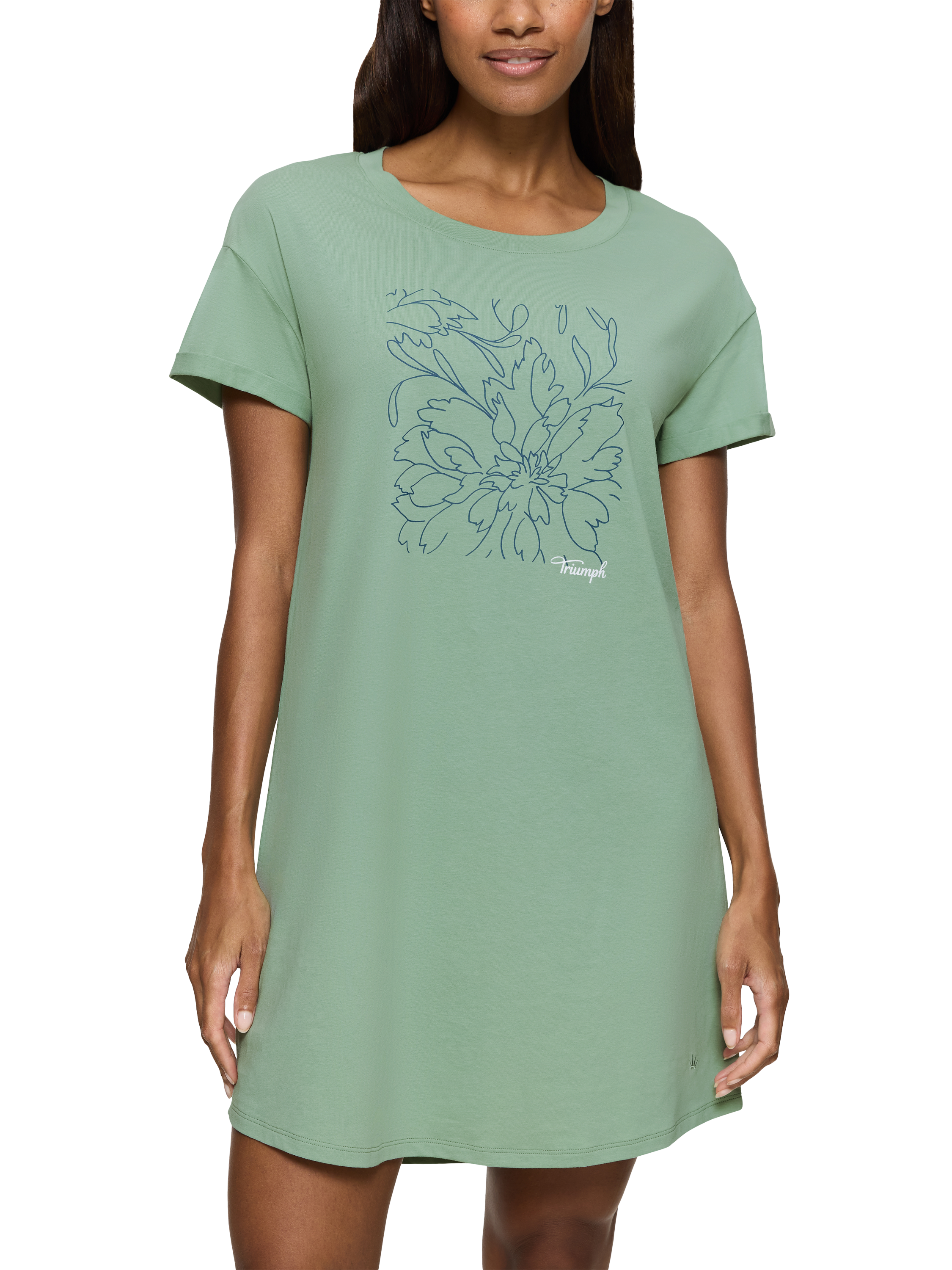 Product image 1 of 5, which shows Triumph Lounge-Me Cotton Loose Fit T-Shirt Nightdres, Luscious Jade, 8