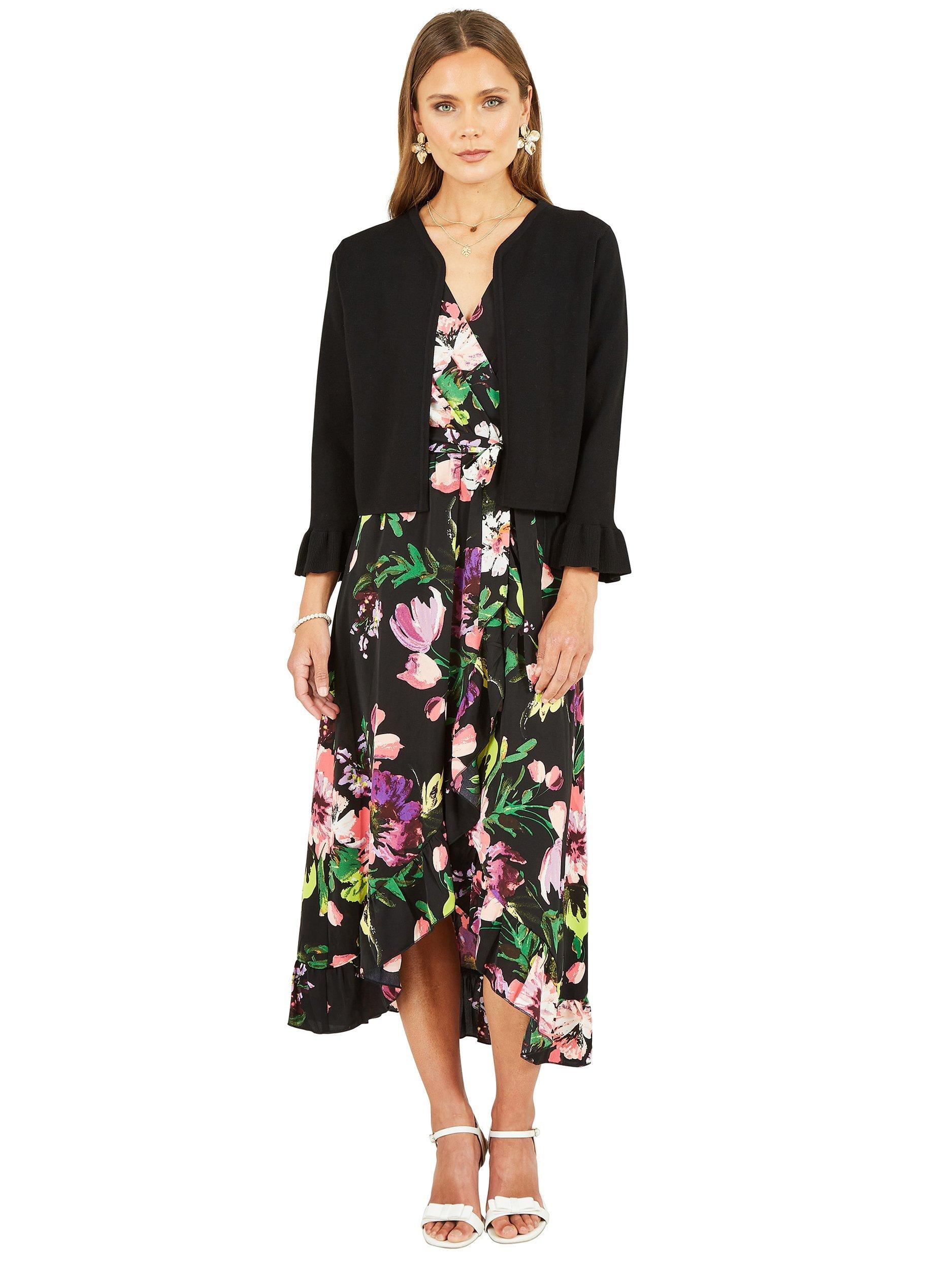 Product image 2 of 4, which shows Yumi Bell Sleeve Cropped Cardigan, Black, S
