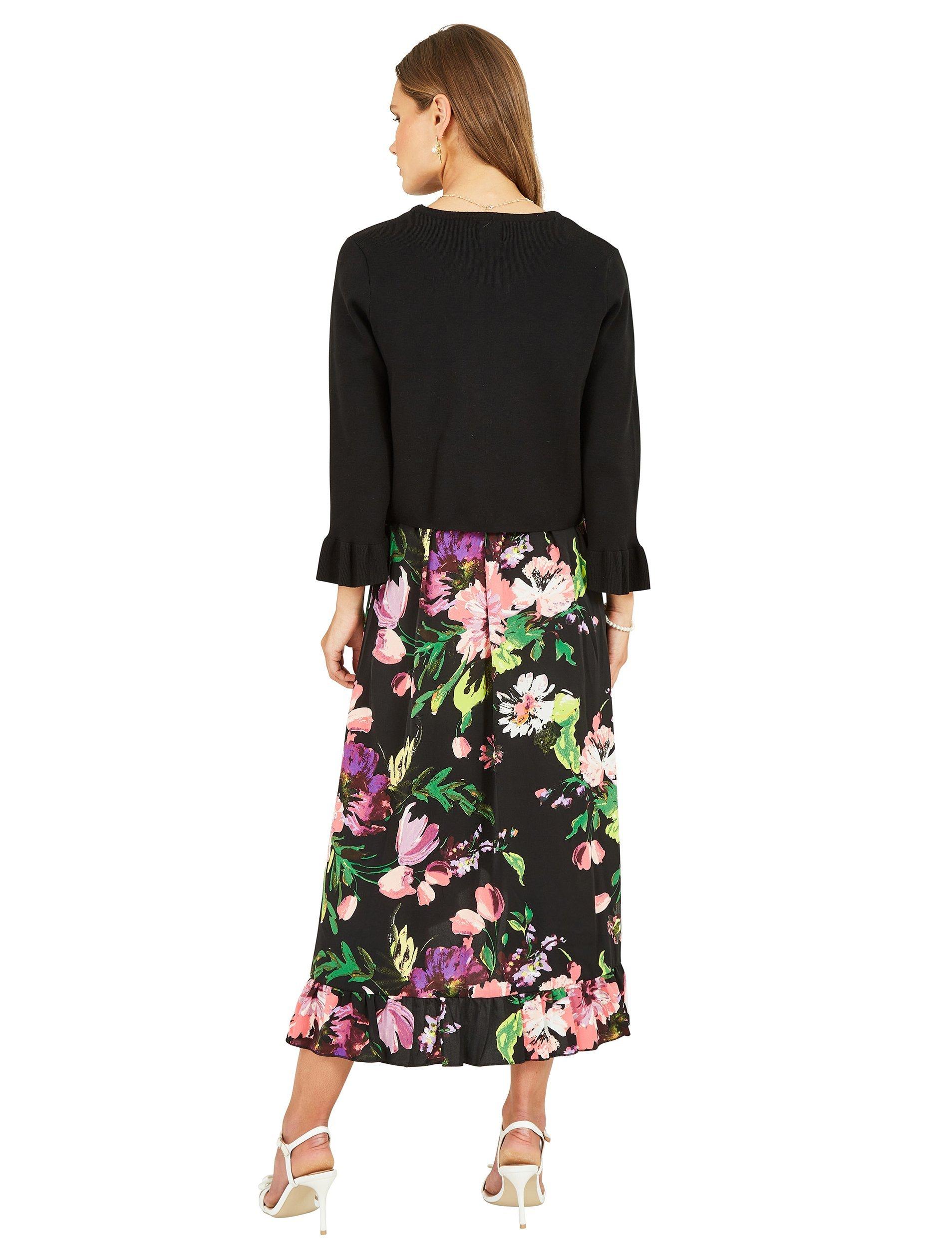 Product image 3 of 4, which shows Yumi Bell Sleeve Cropped Cardigan, Black, S