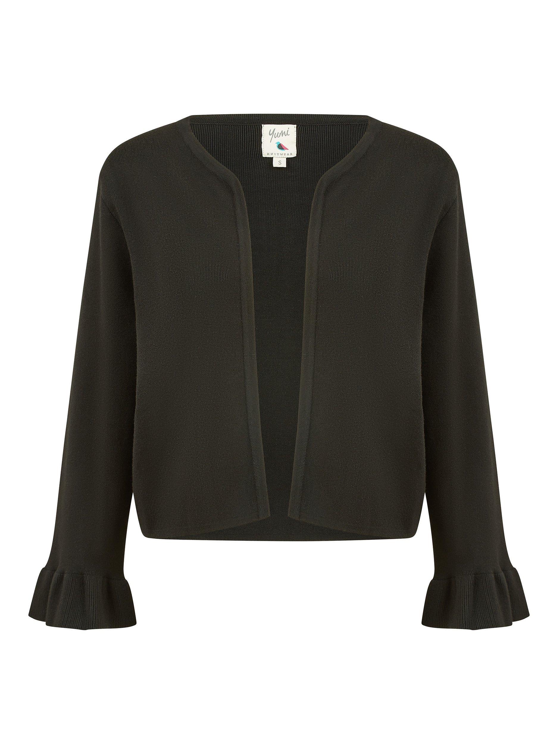 Product image 4 of 4, which shows Yumi Bell Sleeve Cropped Cardigan, Black, S