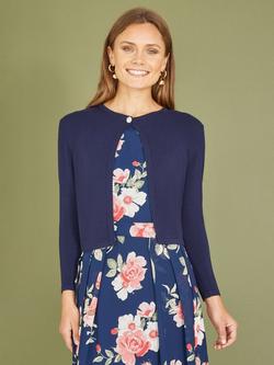 Yumi Diamante Button Cropped Cardigan, Navy, Navy