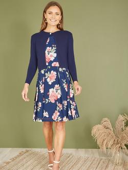 Yumi Diamante Button Cropped Cardigan, Navy - view 2, Navy