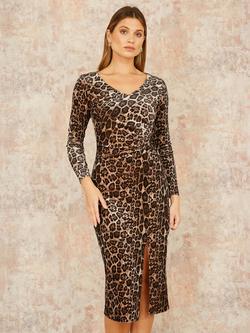Yumi Leopard Print Velvet Midi Dress, Brown, Brown