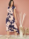 Yumi Blossom Floral Wrap Midi Dress, Navy
