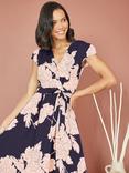 Yumi Blossom Floral Wrap Midi Dress, Navy
