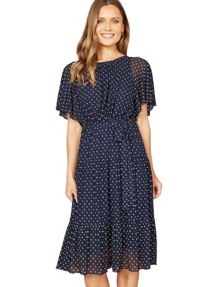 Yumi Dot Print Mesh Midi Dress, Navy, Navy