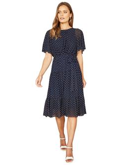 Yumi Dot Print Mesh Midi Dress, Navy - view 2, Navy