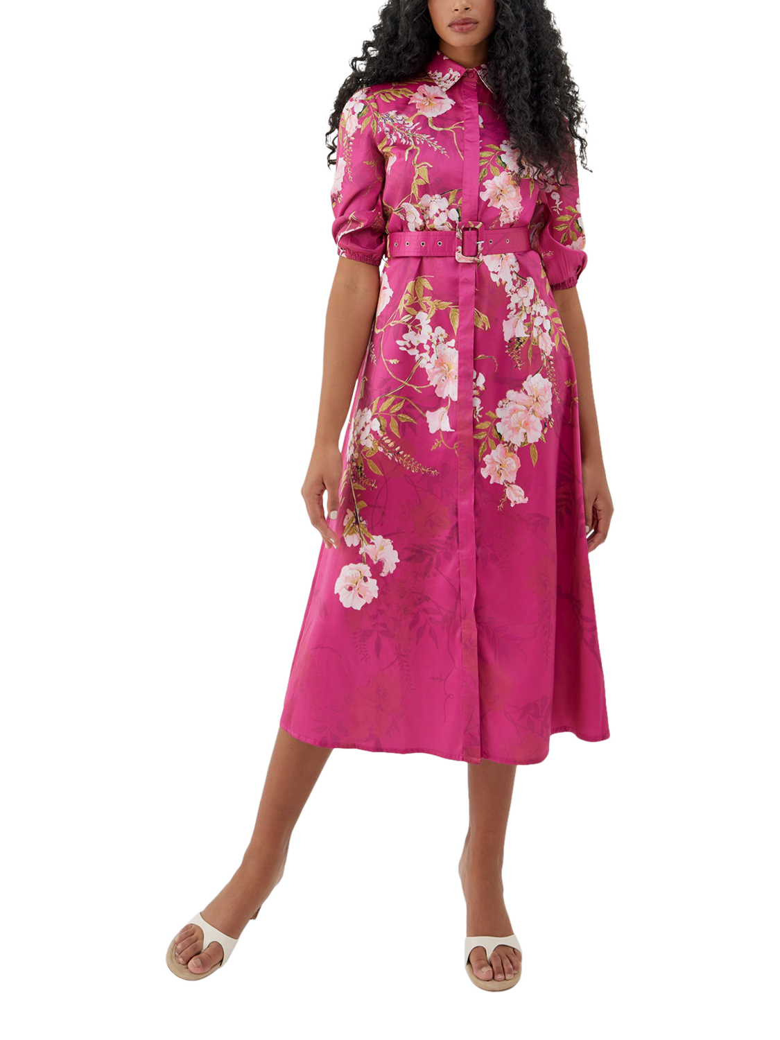 Product image 1 of 3, which shows Raishma Aria Floral Satin Dress, Red, 14