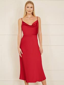 Yumi Satin Cowl Neck Dress, Red