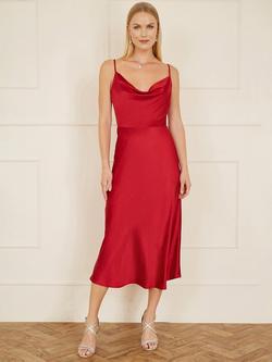 Yumi Satin Cowl Neck Dress - view 2, Red