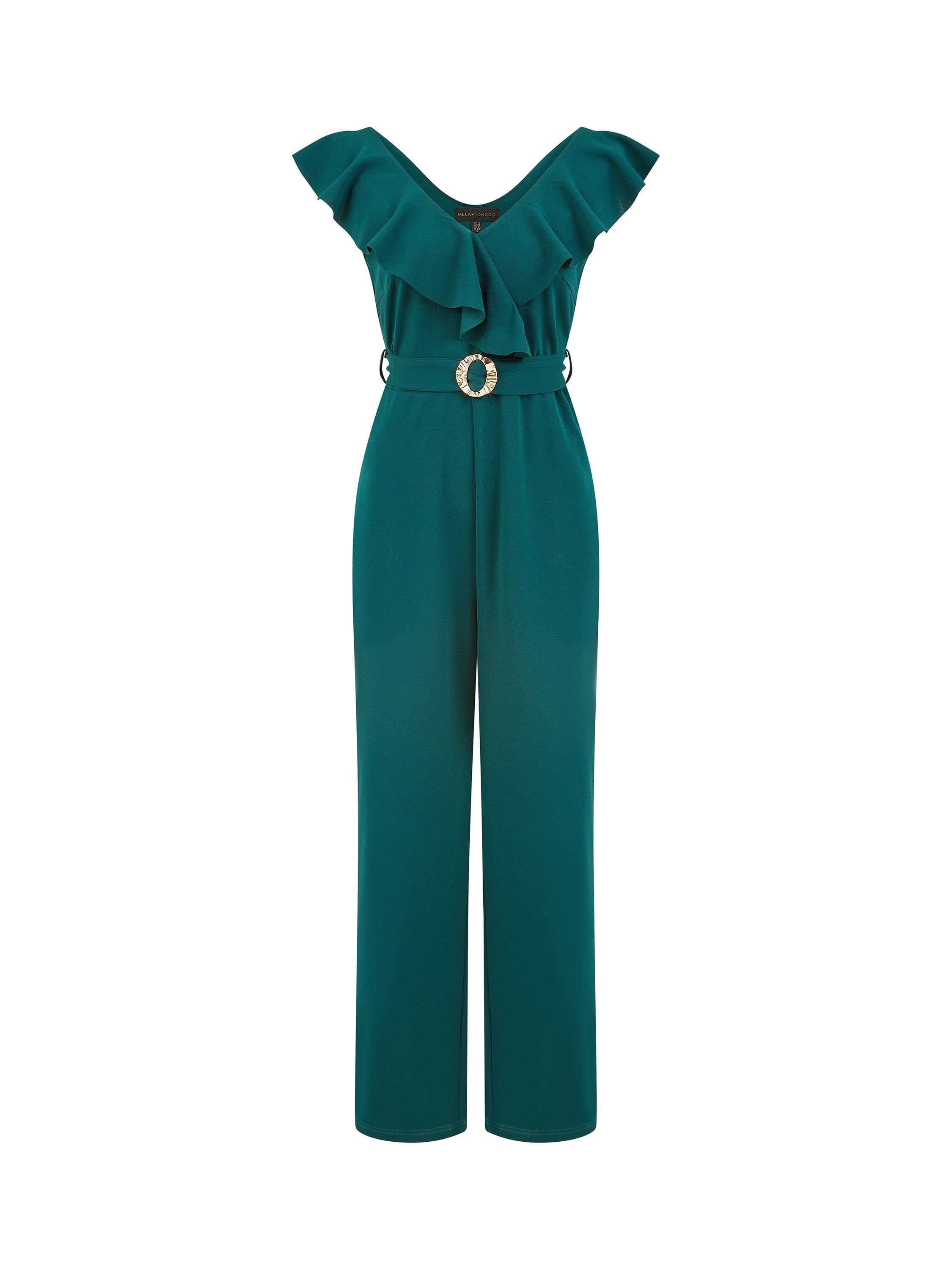 Product image 4 of 4, which shows Yumi Frill Buckle Jumpsuit, Green, 8