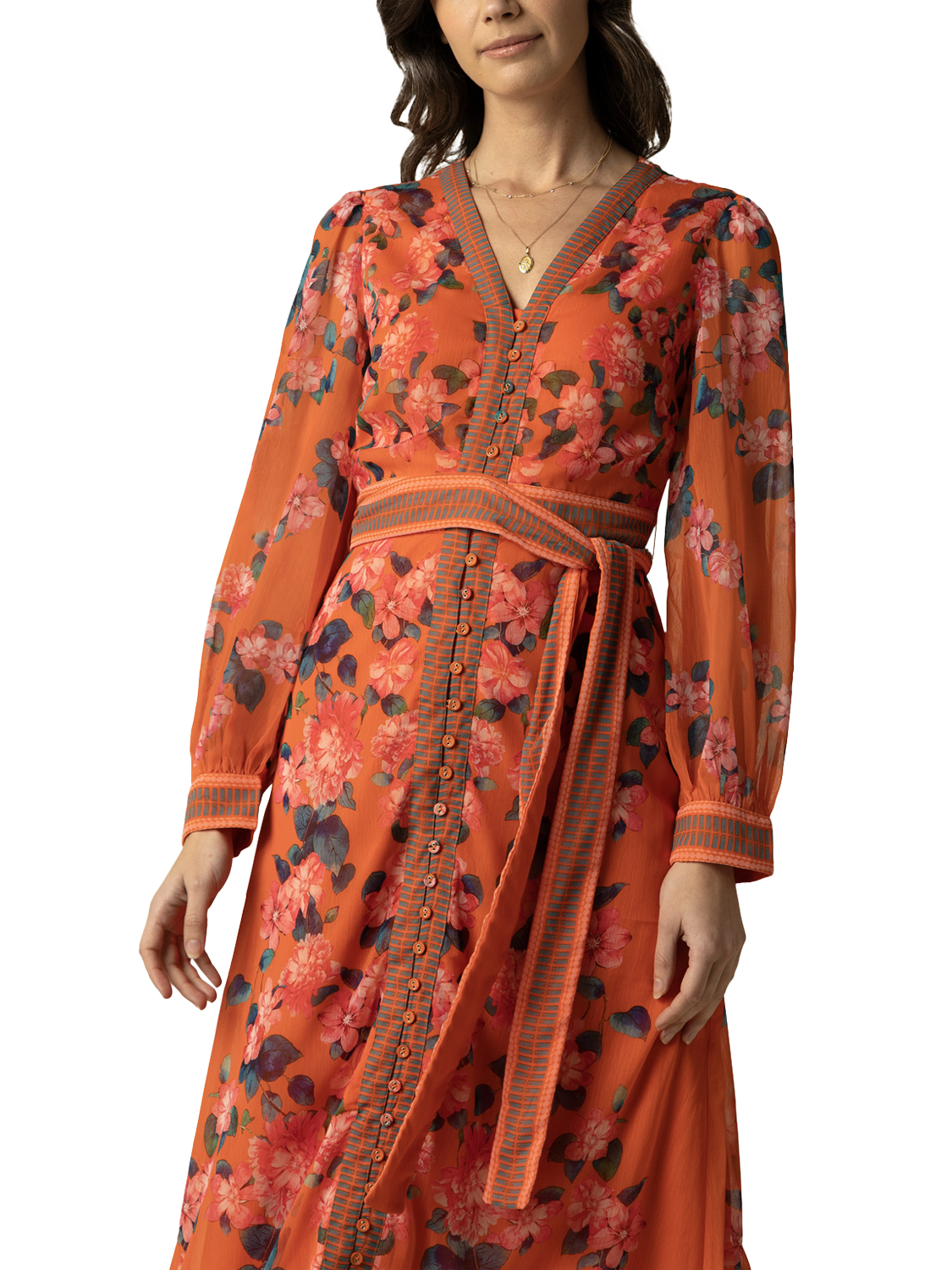 Product image 2 of 3, which shows Raishma Athena Floral Dress, Orange, 14