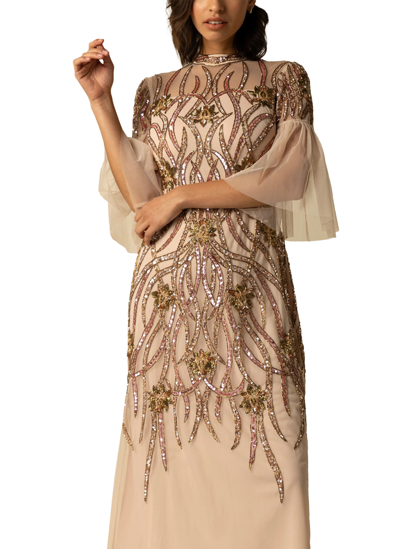 Product image 2 of 3, which shows Raishma Fern Art Deco Embroidered Dress, Natural, 8