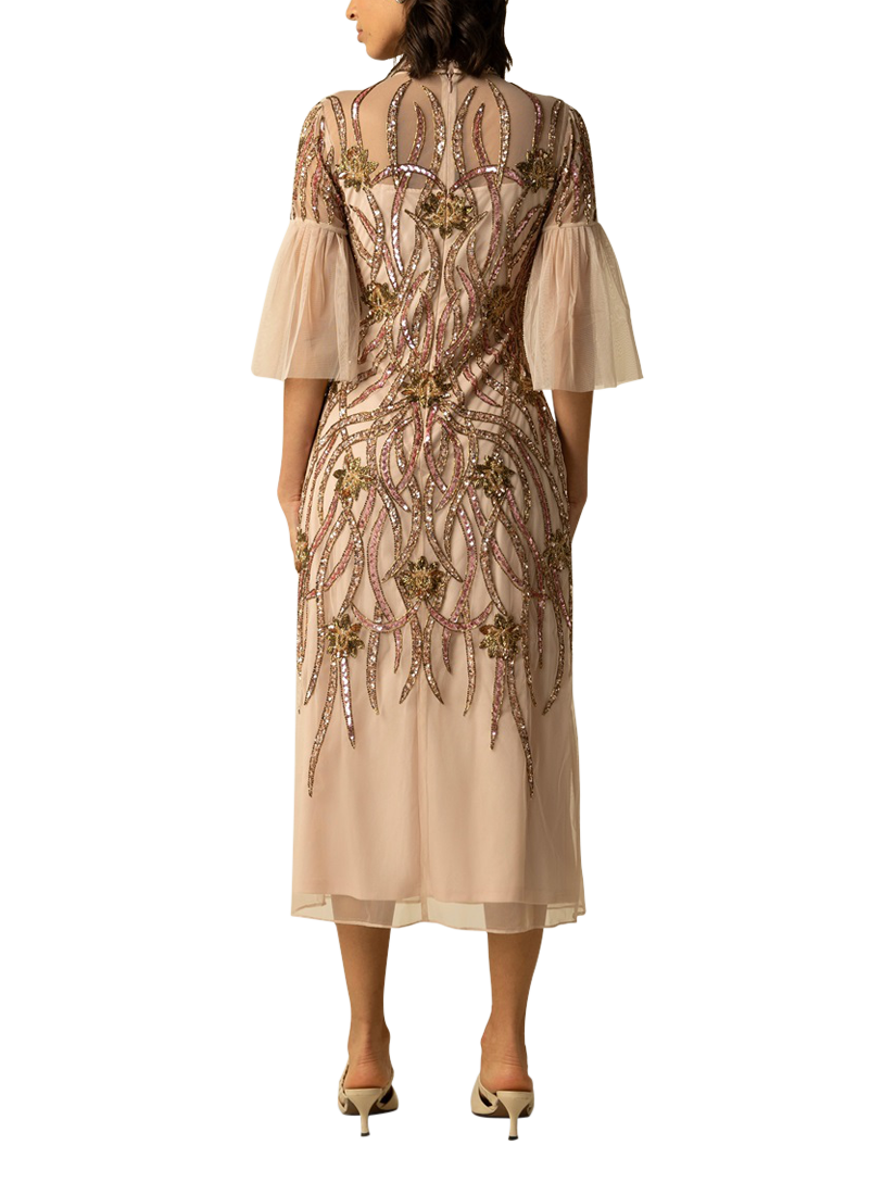 Product image 3 of 3, which shows Raishma Fern Art Deco Embroidered Dress, Natural, 8